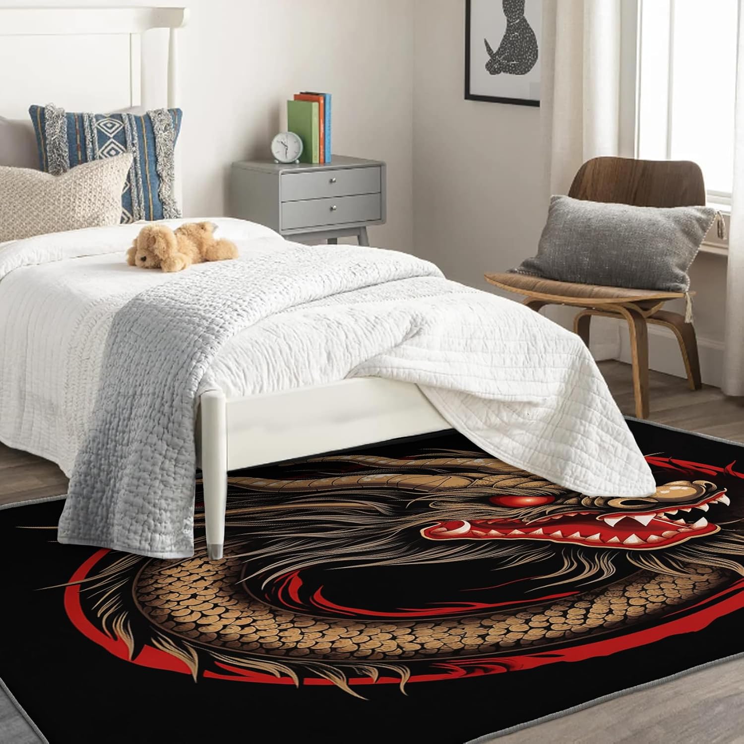 Alfombra de dragón chino y decoración del hogar, alfombra de 3 x 5, alfombras orientales para sala de estar, dormitorio, alfombra de fantasía,