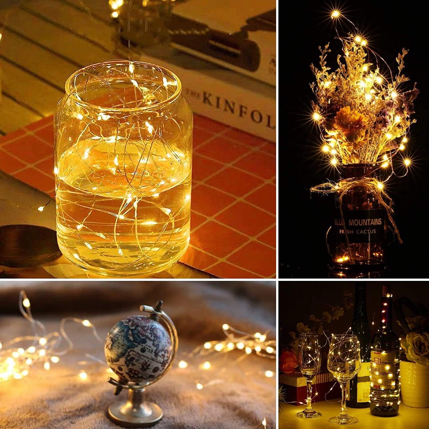 ZNYCYE Guirnalda de 50 luces LED con temporizador, 8.2 pies, 8 modos, funciona con pilas, paquete de 6 mini luces LED para bricolaje, boda,