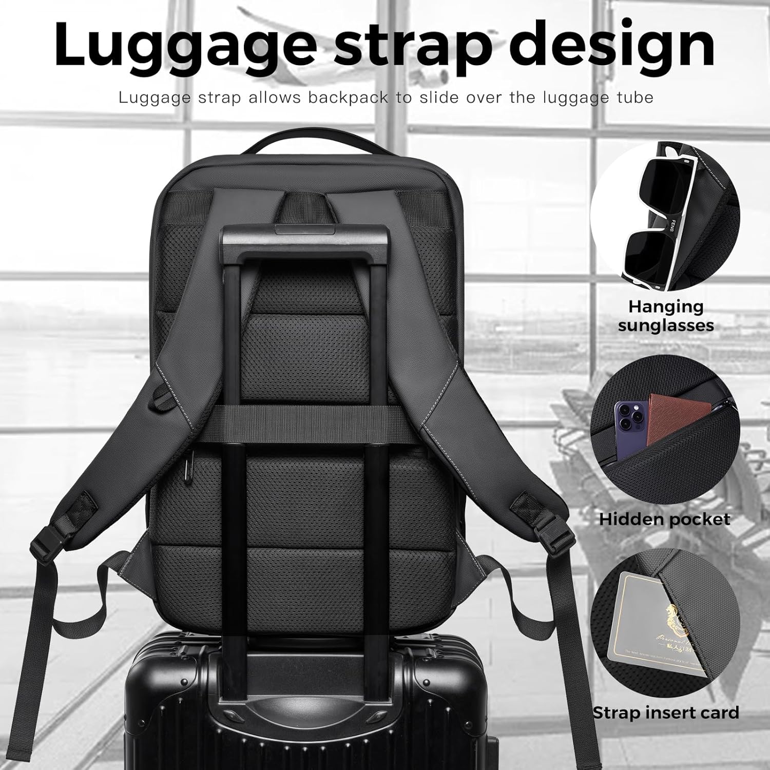 Mochila inteligente para laptop de negocios,Viajes de trabajo diarios de transporte,Mochila de viaje para portátil de 17.3 pulgadas, Negro (25L),
