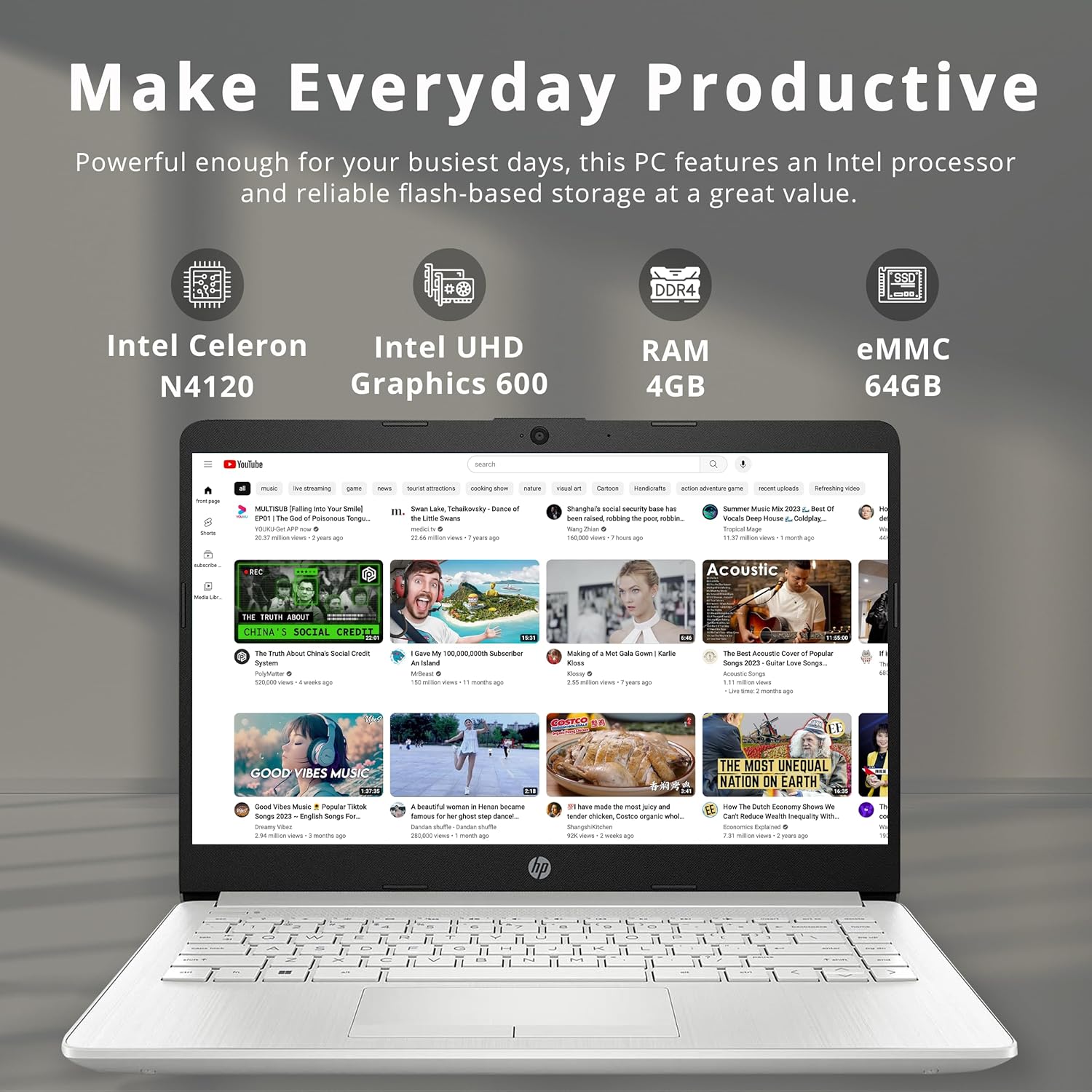 HP Premium Stream – Laptop BrightView HD de 14 pulgadas, Intel Celeron N4120, 4 GB de RAM, 64 GB eMMC, gráficos Intel UHD, cámara web HD, 1 año