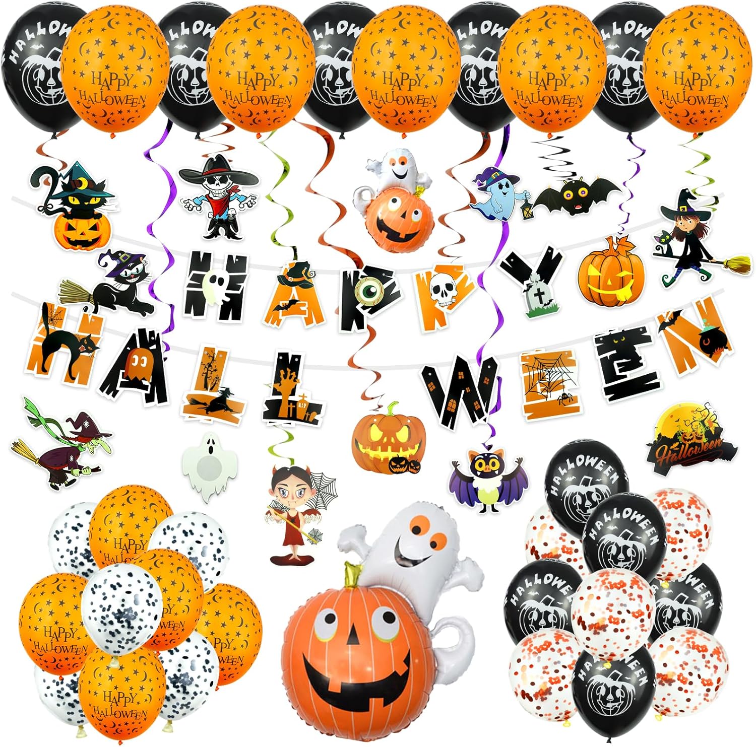 (62 piezas) Decoraciones de fiesta de Halloween para interiores, juego de decoración de globos de Halloween, decoración de globos para porche de