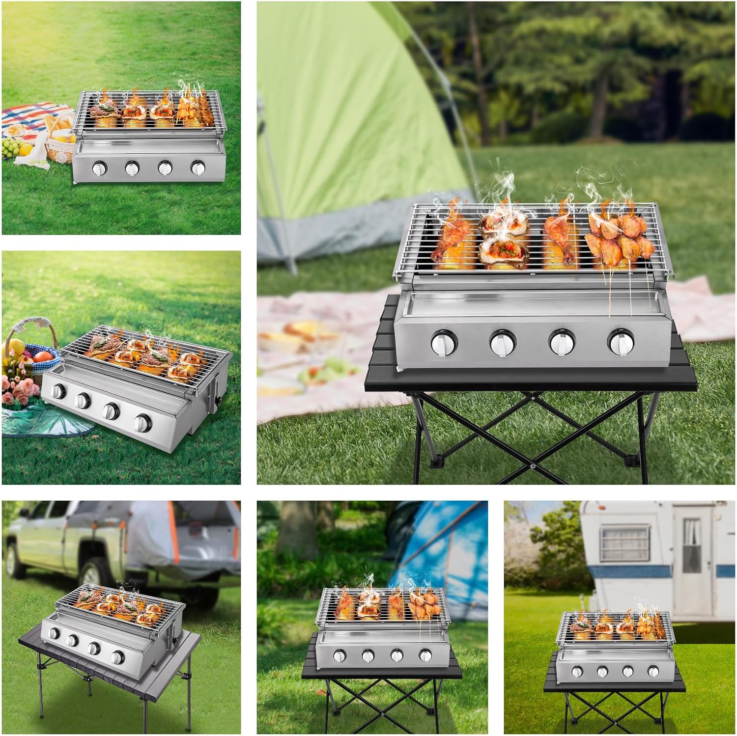 Parrilla LPG, parrilla de acero inoxidable para exteriores con rejilla extraíble para patio, jardín, parrilla, gas propano de barbacoa de altura