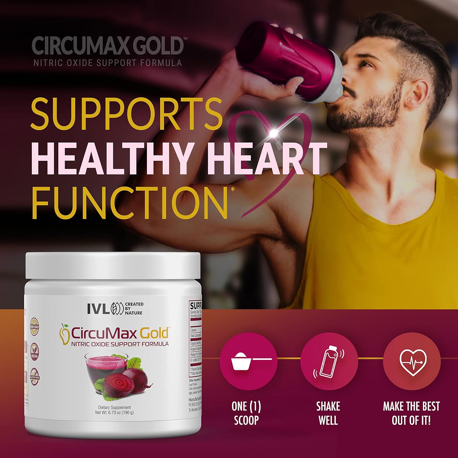 IVL – CircuMax Gold – Suplemento de óxido nítrico en polvo – Remolacha orgánica – Suplemento en polvo de remolacha – Polvo de mango Careflow y Nitro