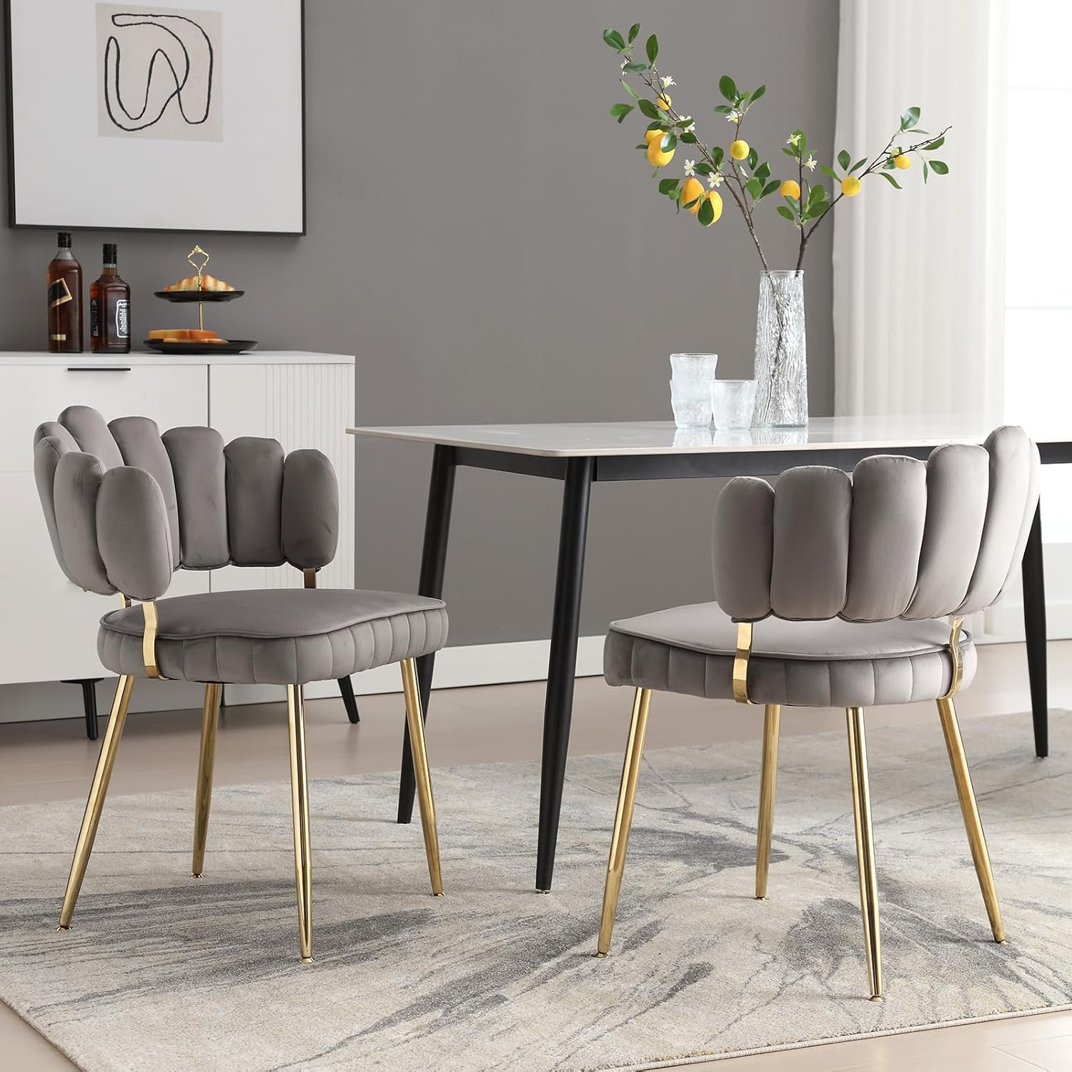 MOONMISS Juego de 2 sillas de comedor de terciopelo, sillas decorativas modernas con respaldo irregular, silla auxiliar tapizada con patas de metal