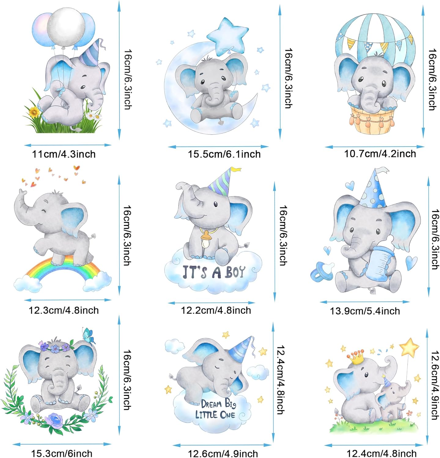 9 piezas de centro de mesa de nido de abeja de elefante azul, decoración de baby shower de elefante para niños, centros de mesa de baby shower,