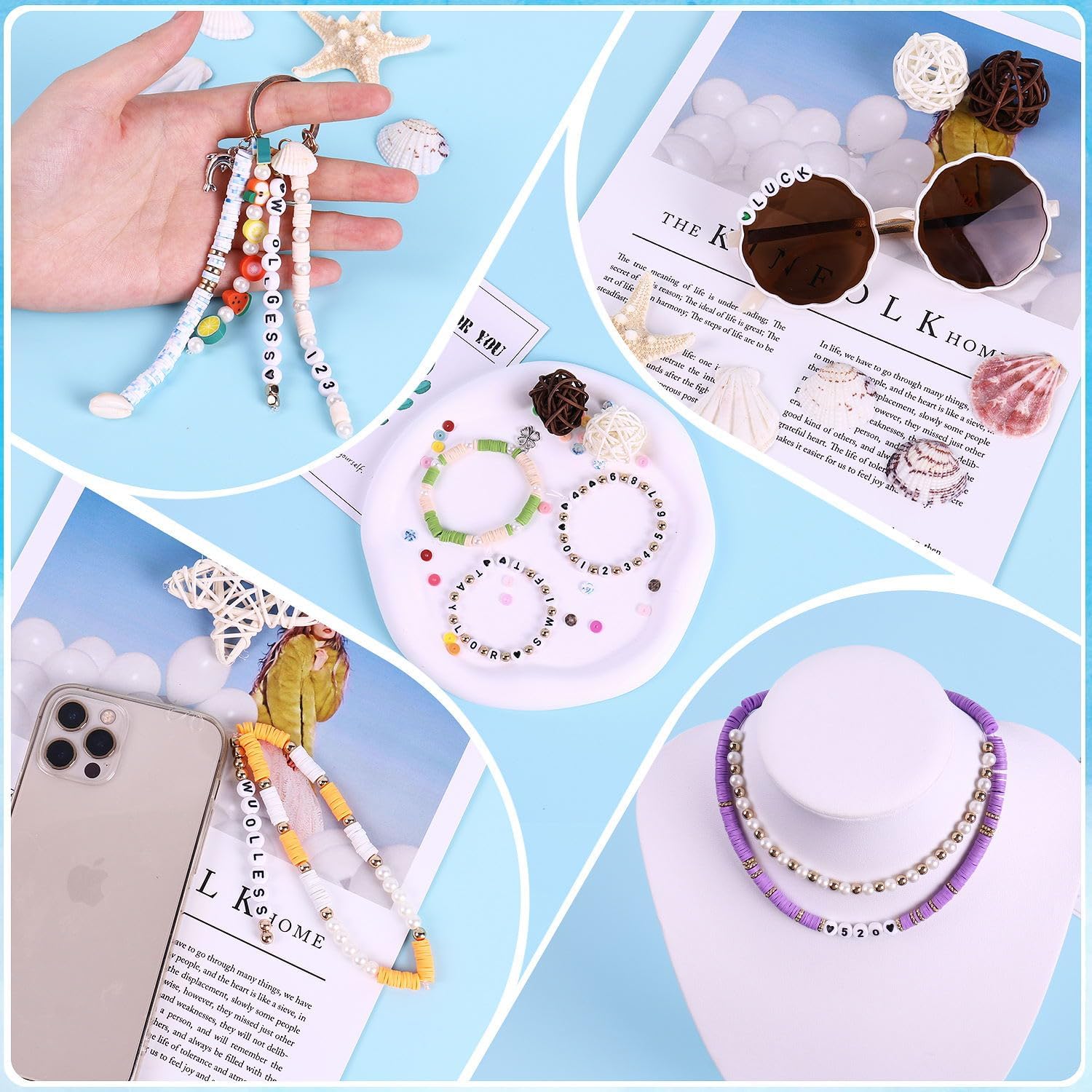 Kit de 15130 cuentas de arcilla para hacer pulseras, 72 colores de polímero Heishi planas para hacer joyas con dijes, kit de pulsera de la amistad
