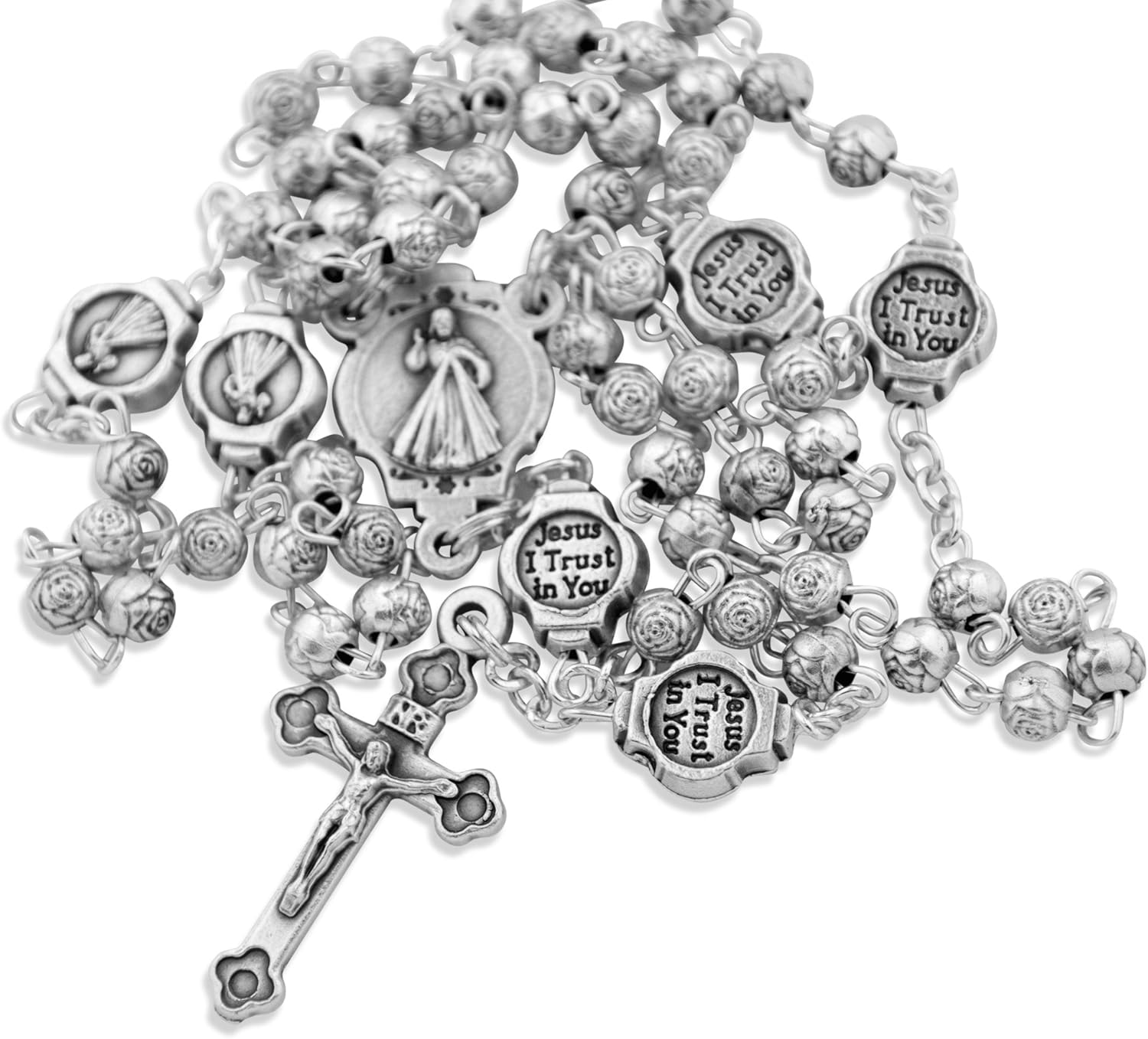 Set de regalo de rosario católico para primera comunión o confirmación (Llanura Divina de la Misericordia), Metal Plástico Esmalte