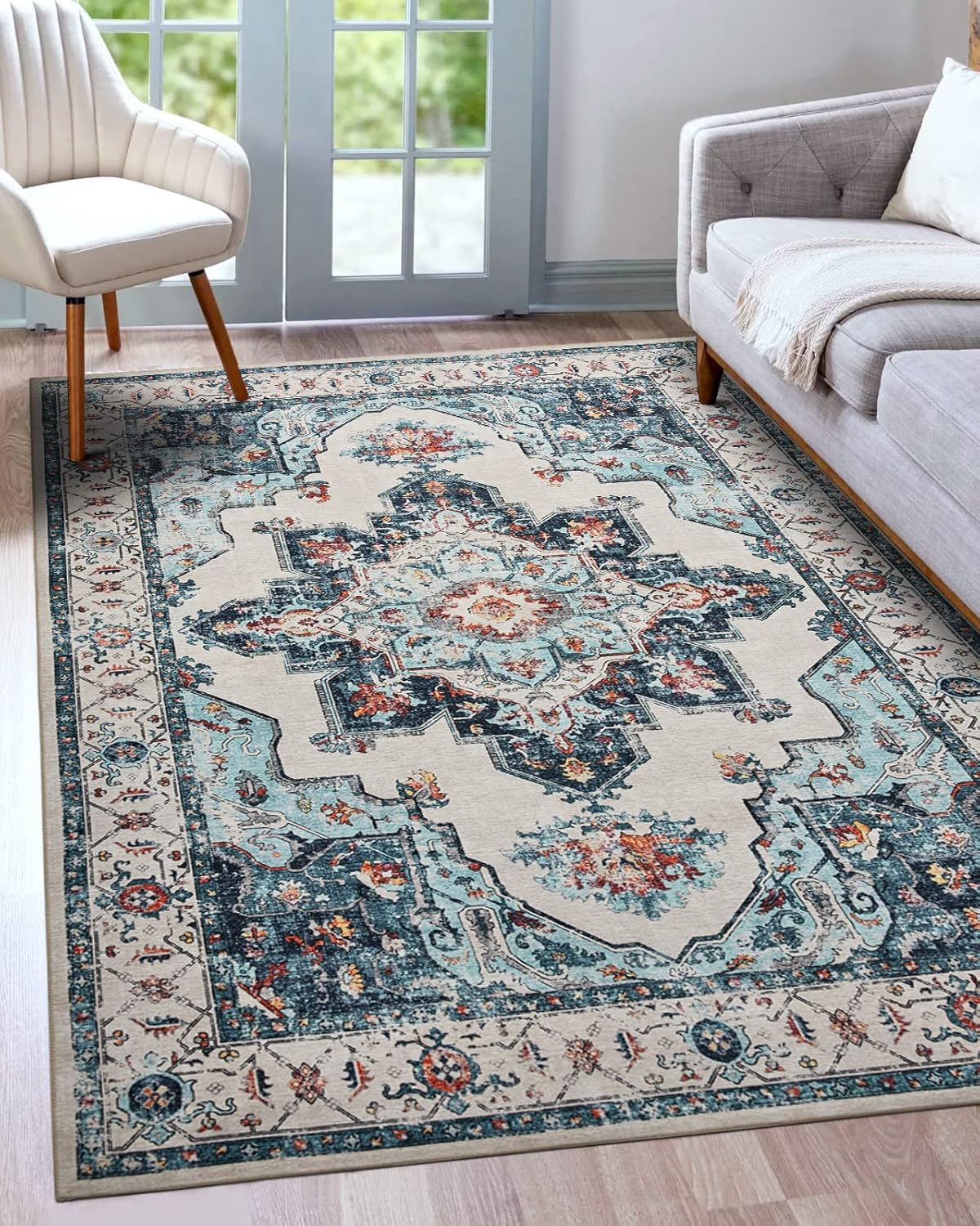 Area Rugs – Alfombra para sala de estar, alfombra lavable de 8 x 10 pies, bohemio, antideslizante, alfombra de área grande para dormitorio, comedor,