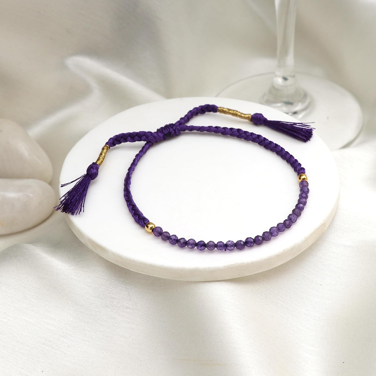 Gempires Mother’s Day Gift Natural Purple Amethyst Braided Bracelet, February Birthstone Bracelet, Gemstone Bracelets Gift For Women (Amethyst)