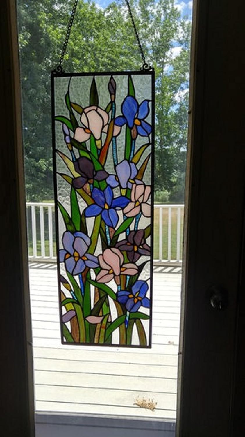 Chloe Lighting SORORIA Tiffany Iris Design – Panel de vitrales (11.5 x 31.5 pulgadas), multicolor