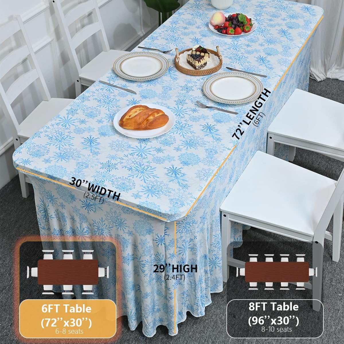 HAORUI Faldones de mesa, manteles rectangulares resistentes a las arrugas, con volantes elásticos para banquetes, bodas, fiestas