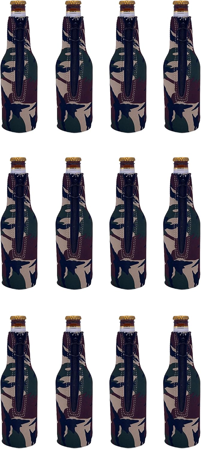 Botella de cerveza de neopreno en blanco (12 unidades, camuflaje verde)