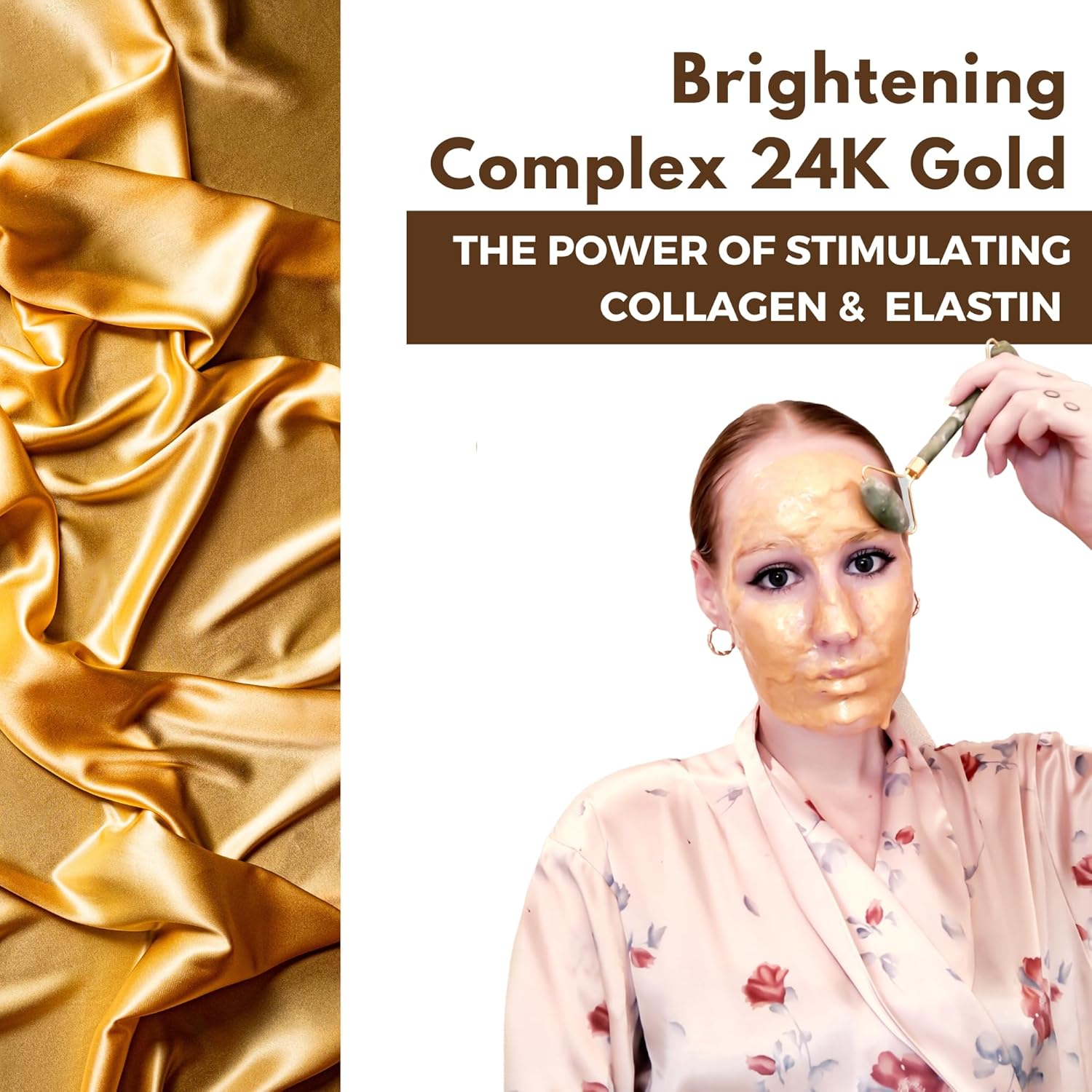Mascarilla facial de gelatina para tratamientos faciales  Máscara de gelatina hidratante, iluminadora y nutritiva de oro de 24 quilates con rodillo