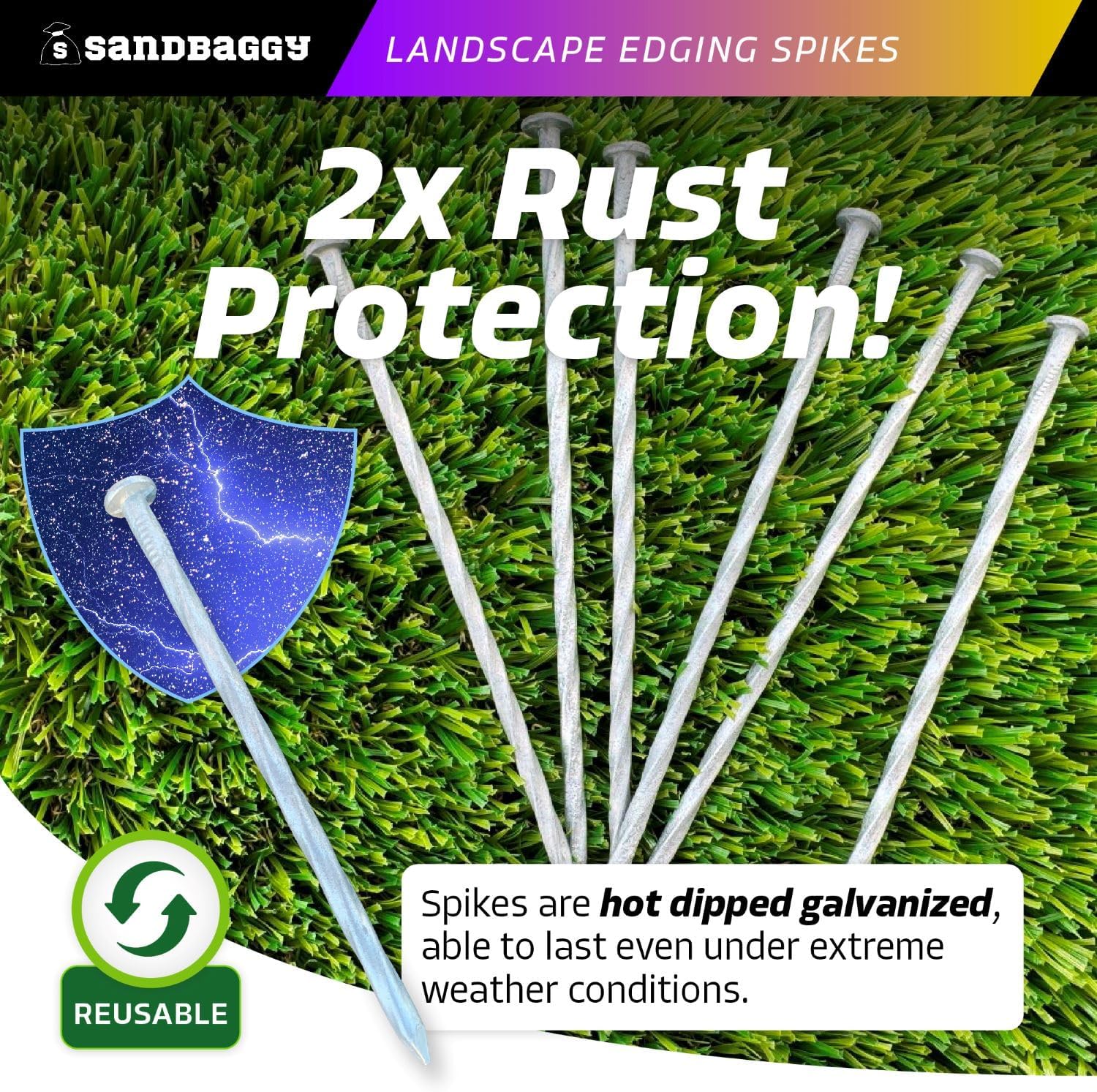 Sandbaggy Landsacpe galvanizado de 6 pulgadas, clavos de paisaje en espiral, acero de calibre 7, ideales para suelos rocosos duros, también ideales