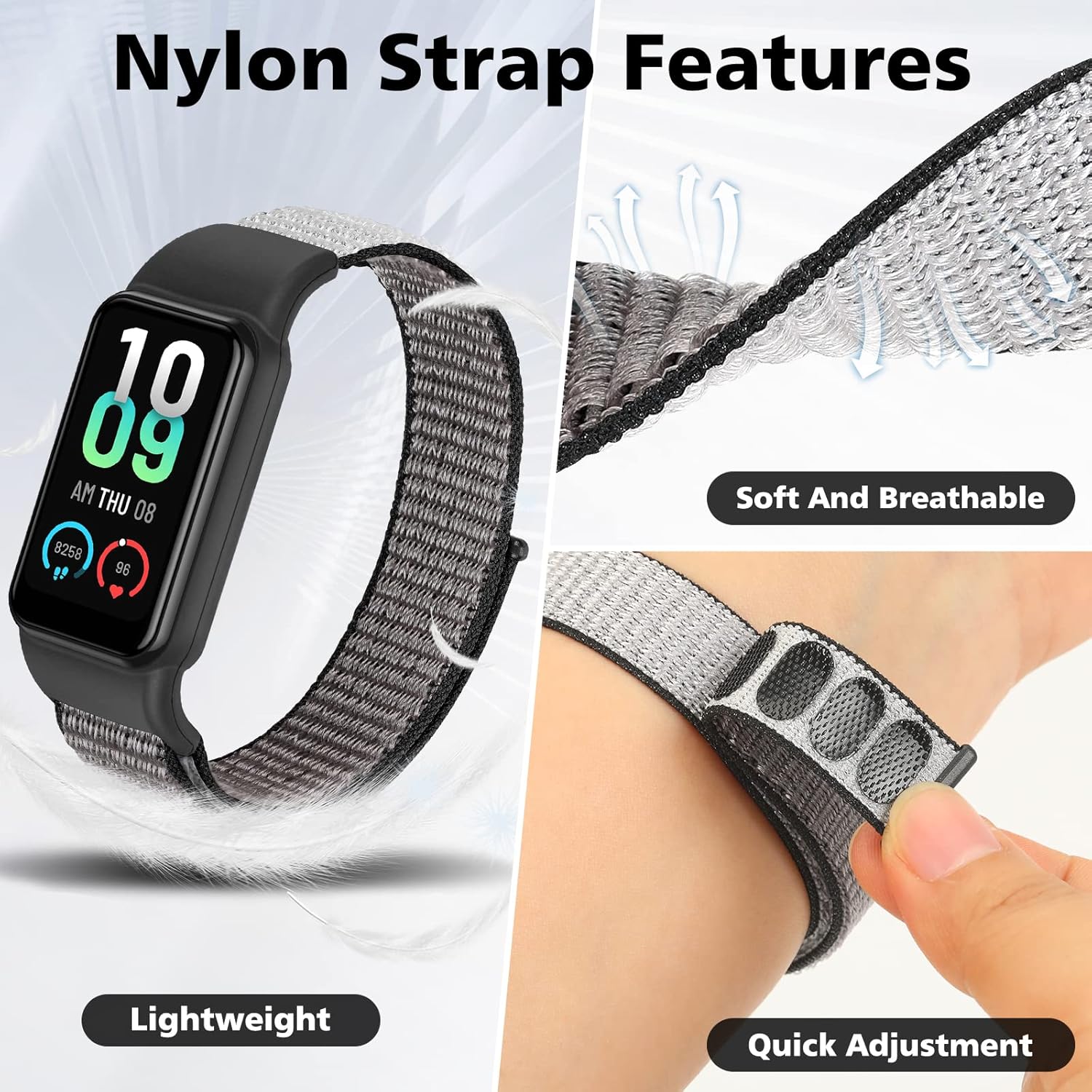 YCHDDER Solo Loop – Correas de nailon compatibles con Amazfit Band 7, suave, transpirable, cómoda, ajustable, colorida correa de repuesto deportiva