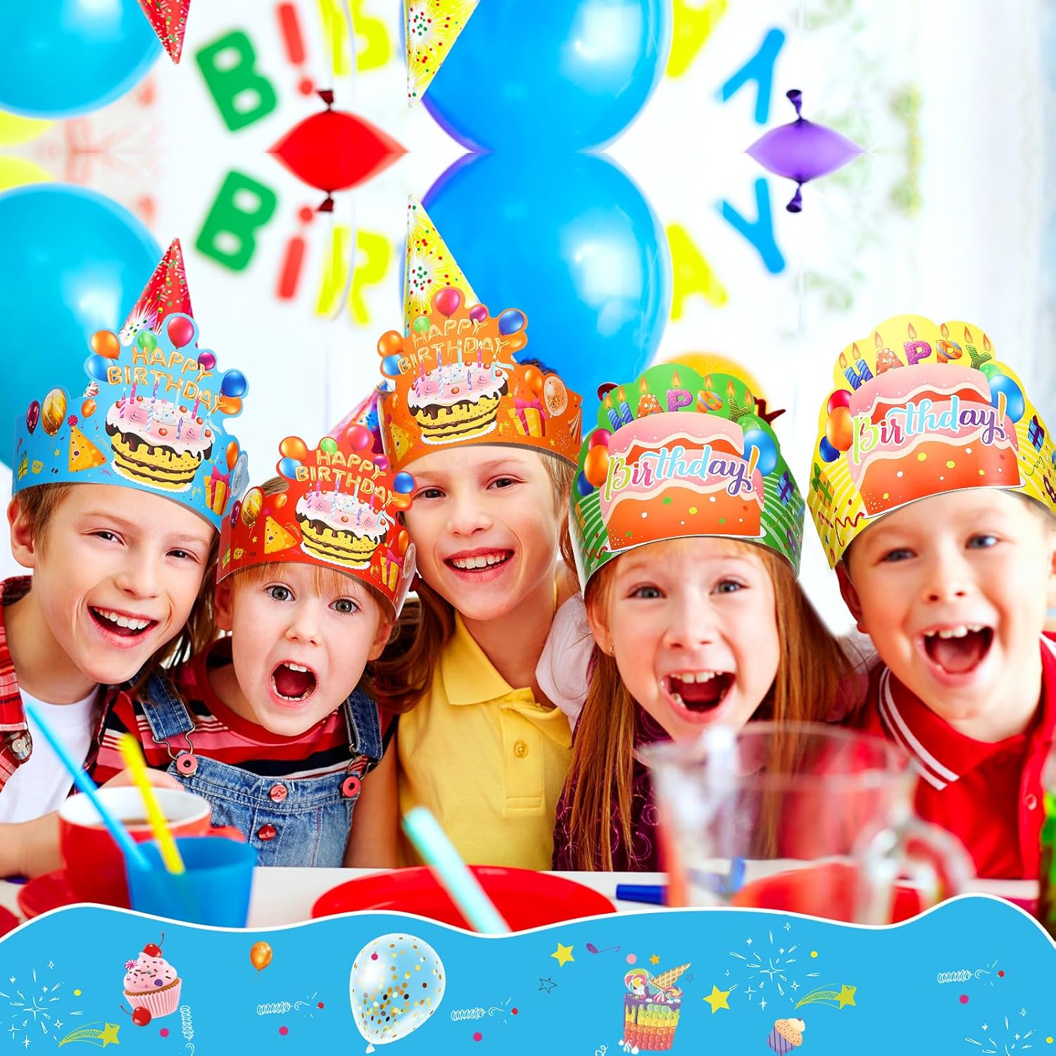 Zonon 36 coronas de cumpleaños para niños, ajustables, coloridos, sombreros de feliz cumpleaños para fiestas escolares