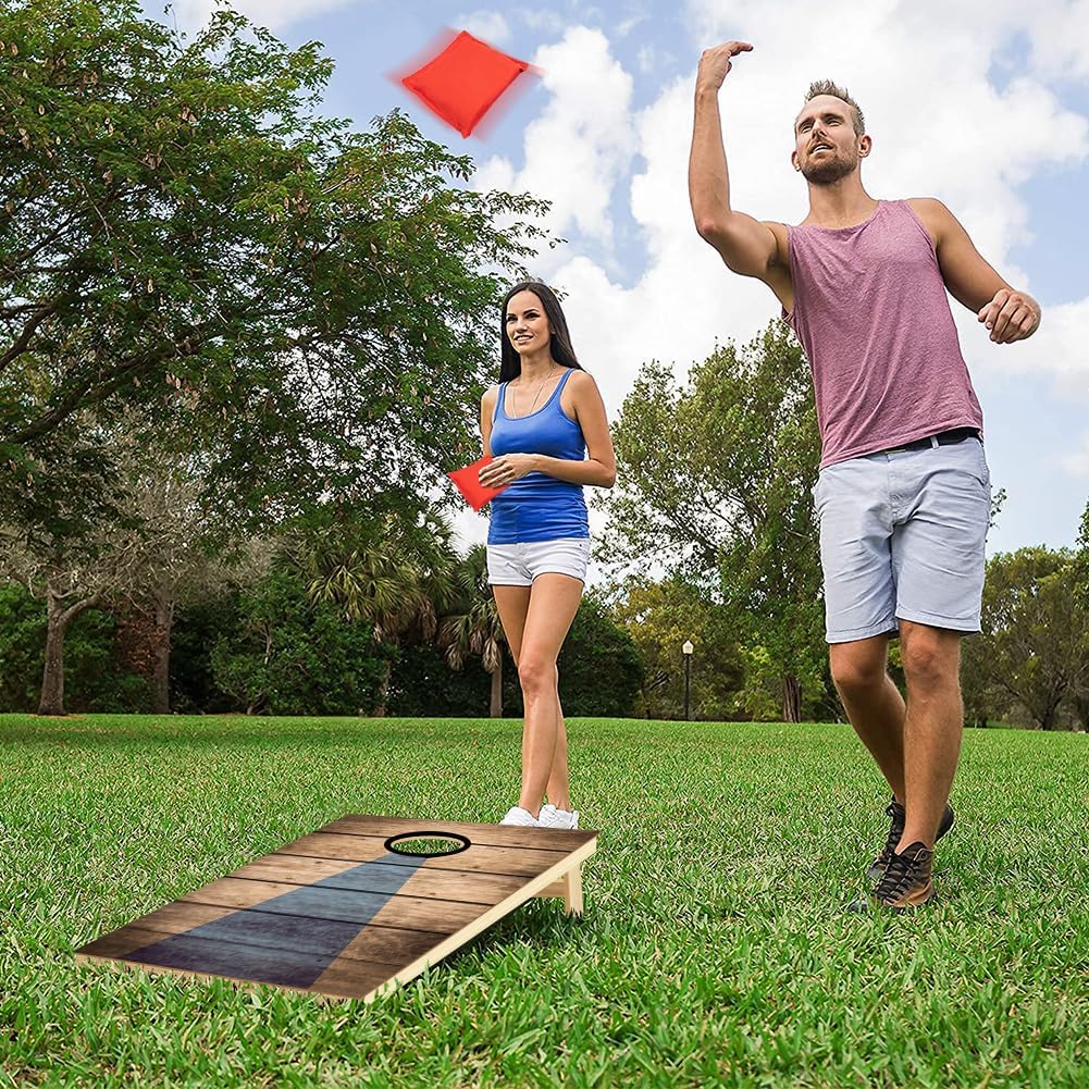 Juego de tableros de cornhole  Juego de tableros de maíz reguladores de madera maciza de 3 x 2 pies, juego para exteriores con 8 bolsas de frijoles