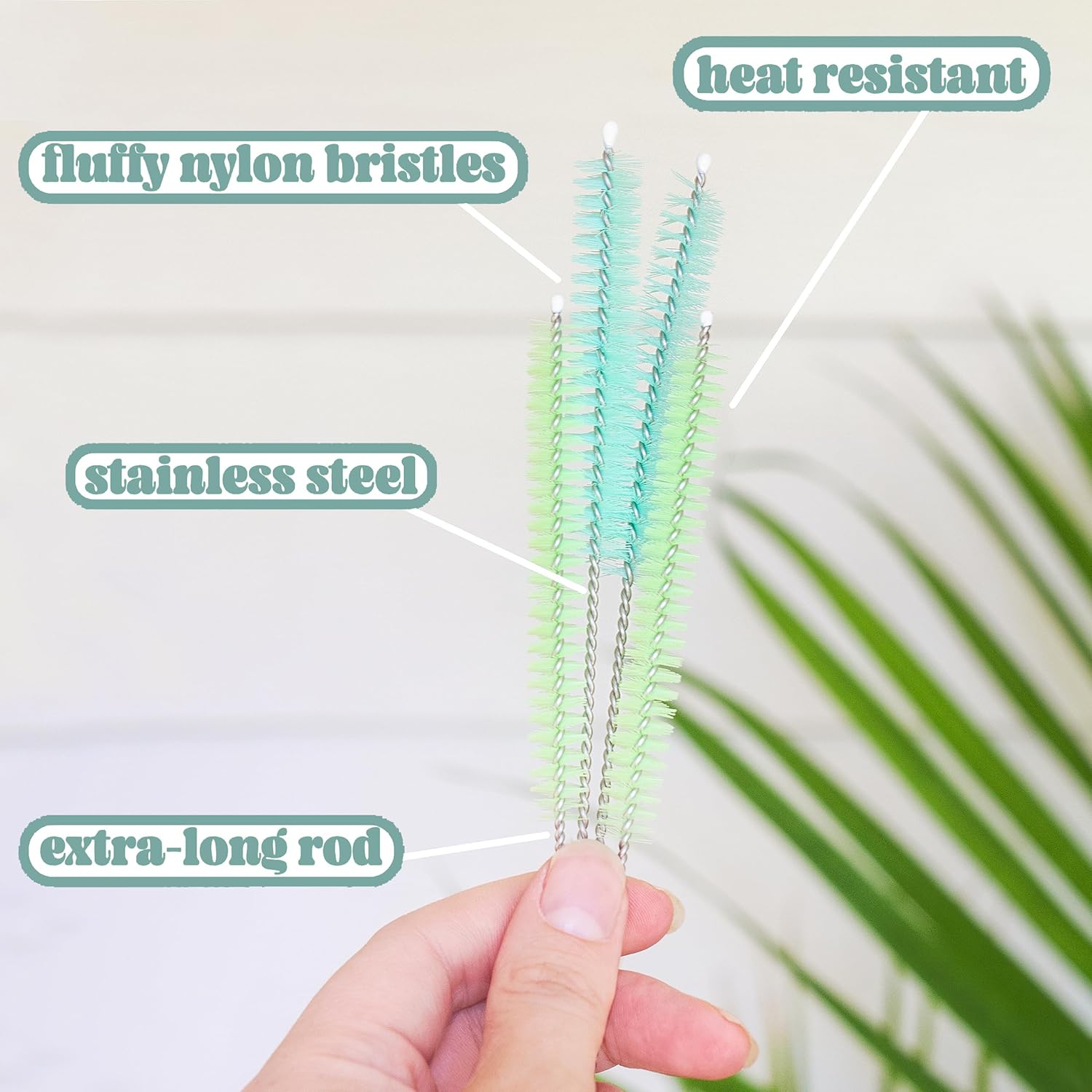 Juego de 4 cepillos limpiadores de pajitas extralargos, con bolsa de almacenamiento con cordón, bonito cepillo de limpieza de cerdas para silicona,