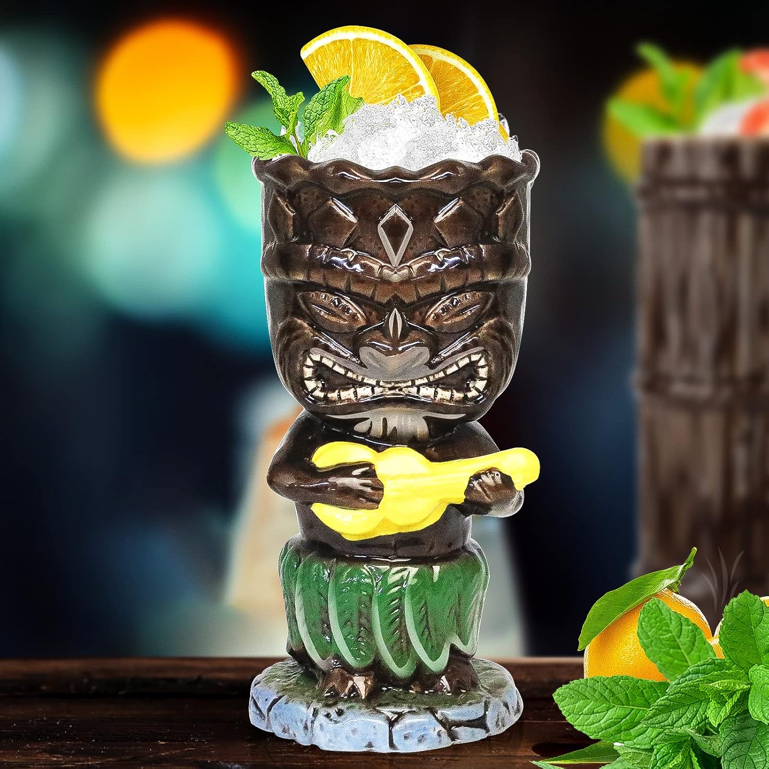 SuproBarware Tiki – Juego de 4 tazas de cerámica tropical, taza de cóctel hawaiano (juego de 4 piezas)