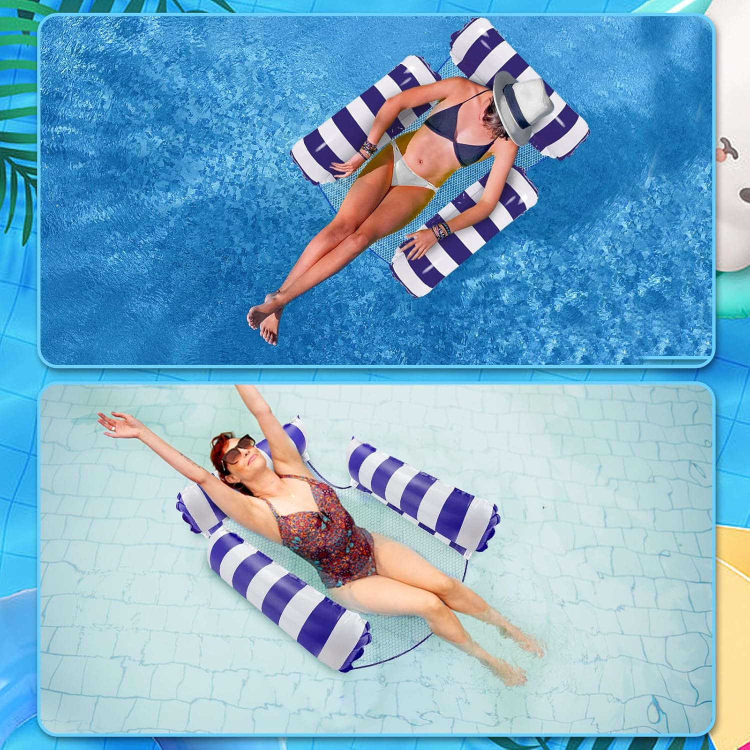 Flotadores de piscina, flotador inflable para silla de piscina para adultos, paquete de 2 balsas flotantes multiusos con bomba de aire de mano para
