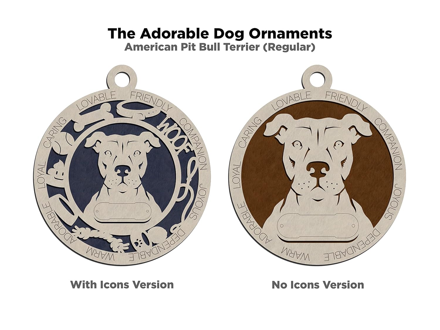 Pittie Pride Personalized Pitbull Christmas Ornament with Your Dog’s Name & Colors! – With Border Icons