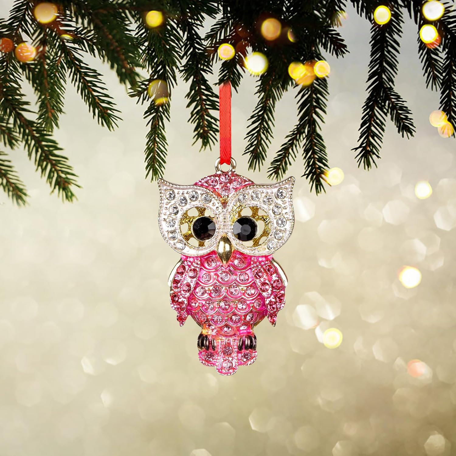 WaaHome Adornos de Navidad de búho de metal 2024, decoración de búho rosa, adornos de árbol de Navidad, adornos de Navidad de búho, regalos para