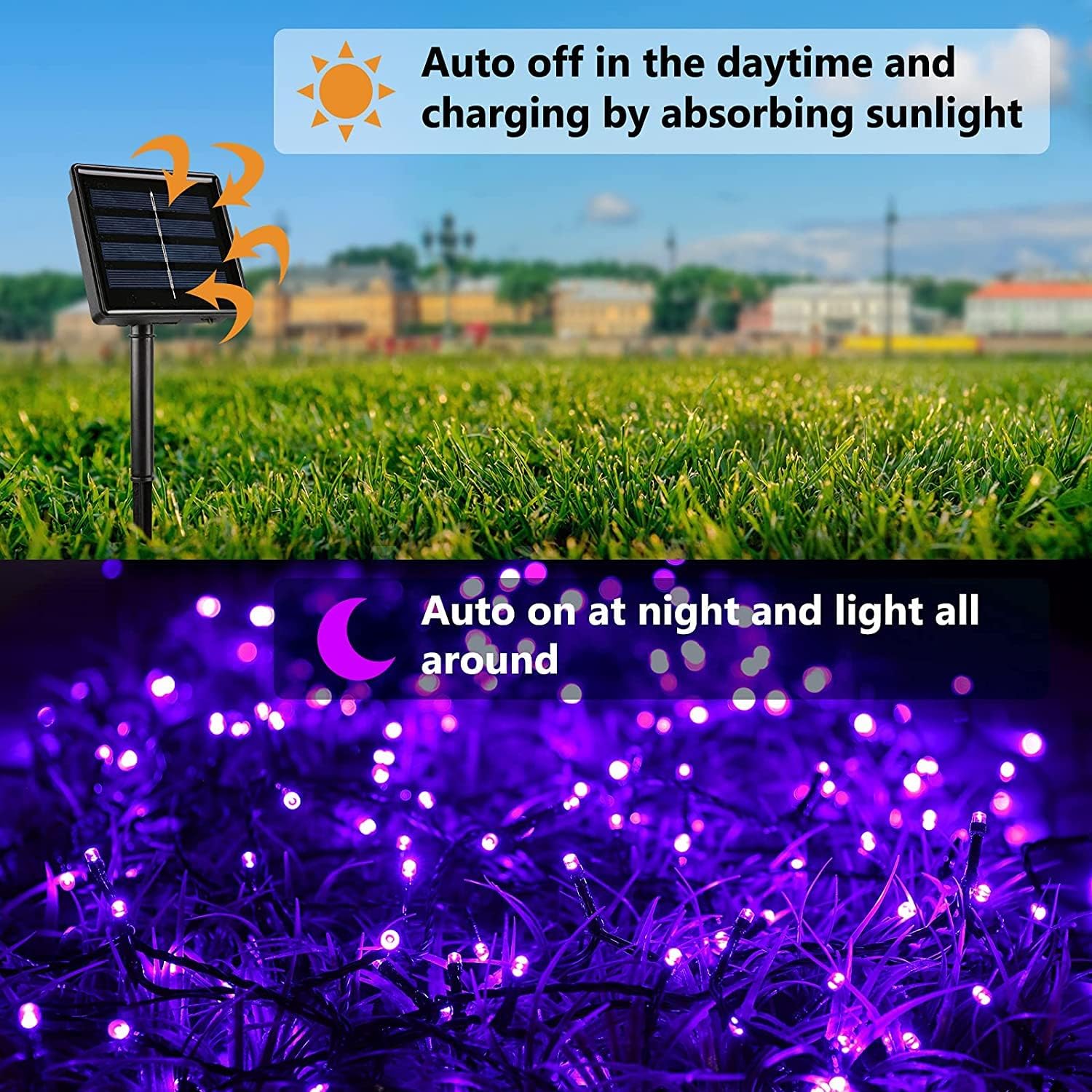 1 paquete de 100 luces LED solares de Navidad de 39 pies para exteriores, funciona con energía solar con 8 modos de luces impermeables para
