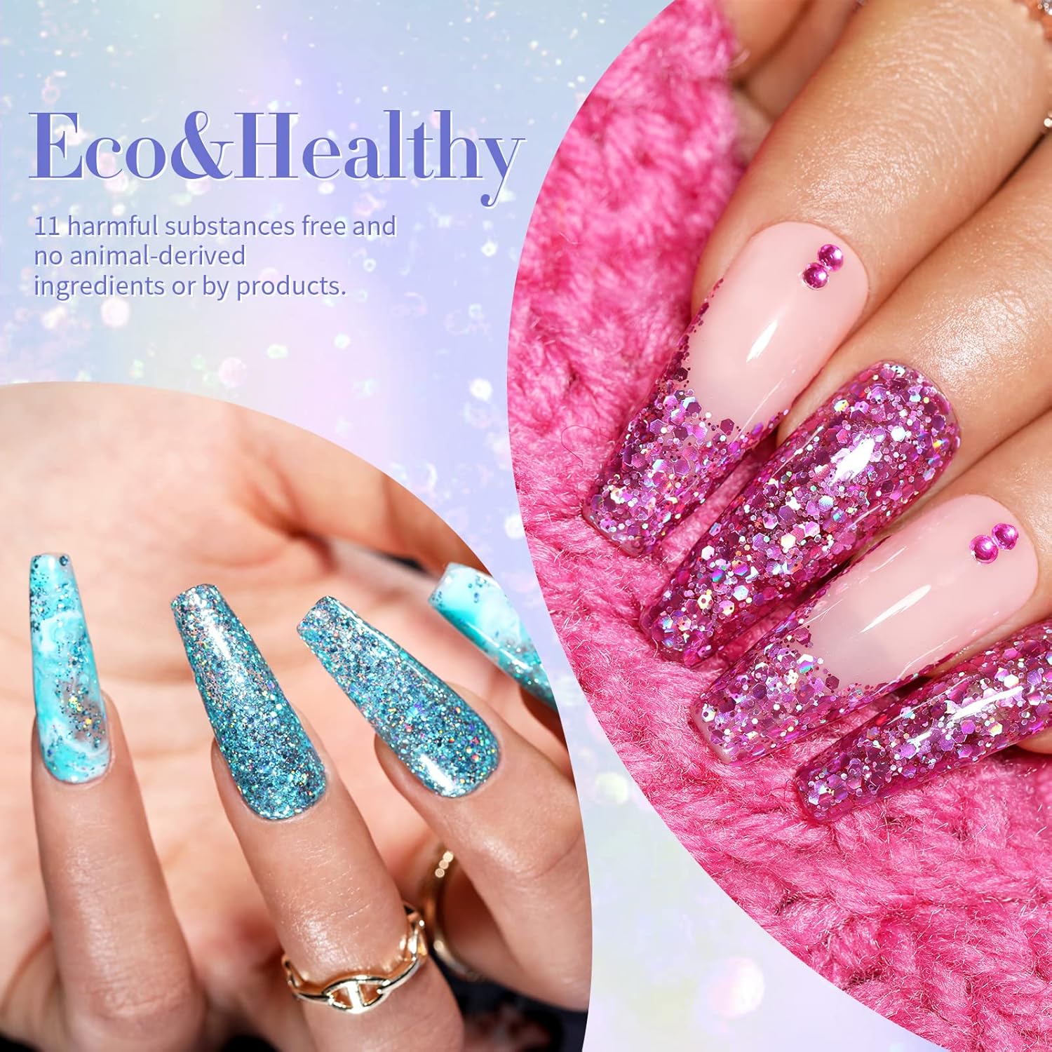 Born Pretty Juego de esmaltes de uñas de gel con purpurina, kit de esmalte de gel con purpurina brillante, dorado, plateado, rosa, caja de regalo de