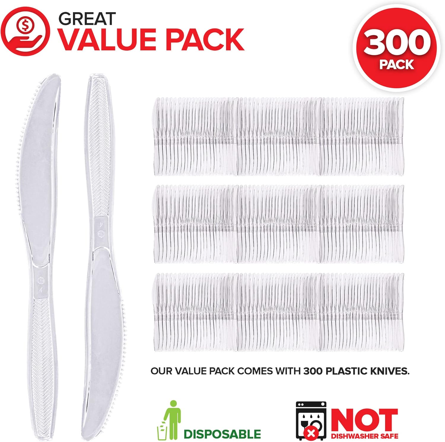 Stock Your Home Cuchillos de plástico transparente, cubiertos desechables resistentes a granel, cubiertos para fiestas, cuchillo pesado de alta