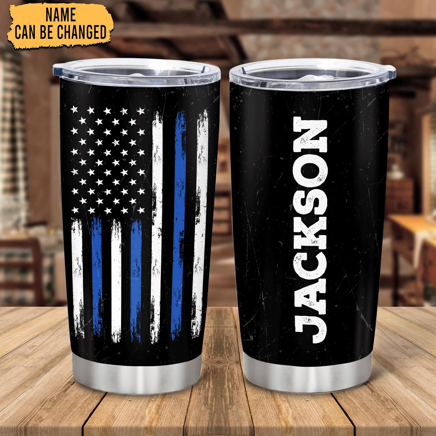 Hyturtle Regalos de oficial de policía, vaso personalizado de línea azul delgada con bandera de EE. UU., Academia de policía, regalos de graduación