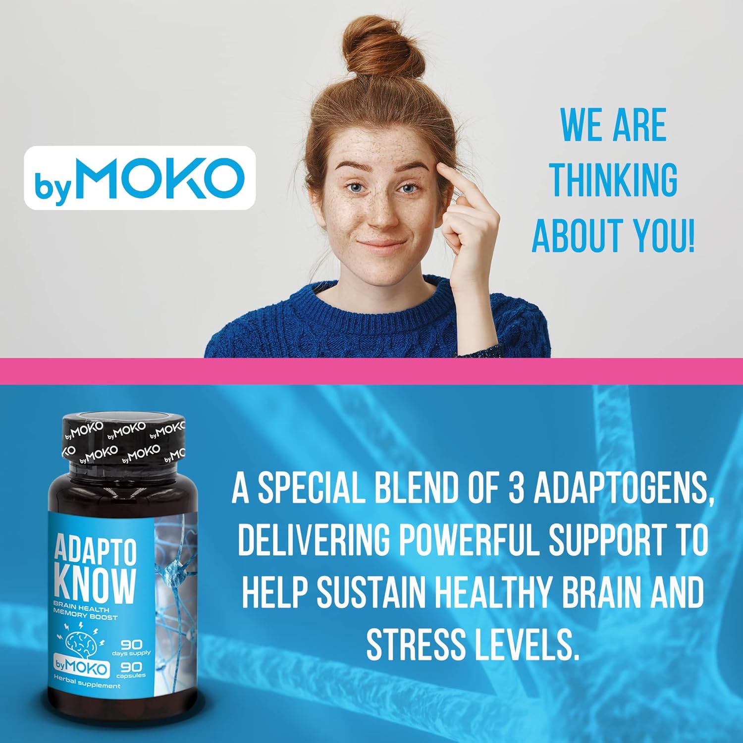 AdaptoKNOW Suplemento cerebral para memoria, concentración y concentración  Ashwagandha Ginkgo Biloba Siberian Ginseng Siberiano Nootropics