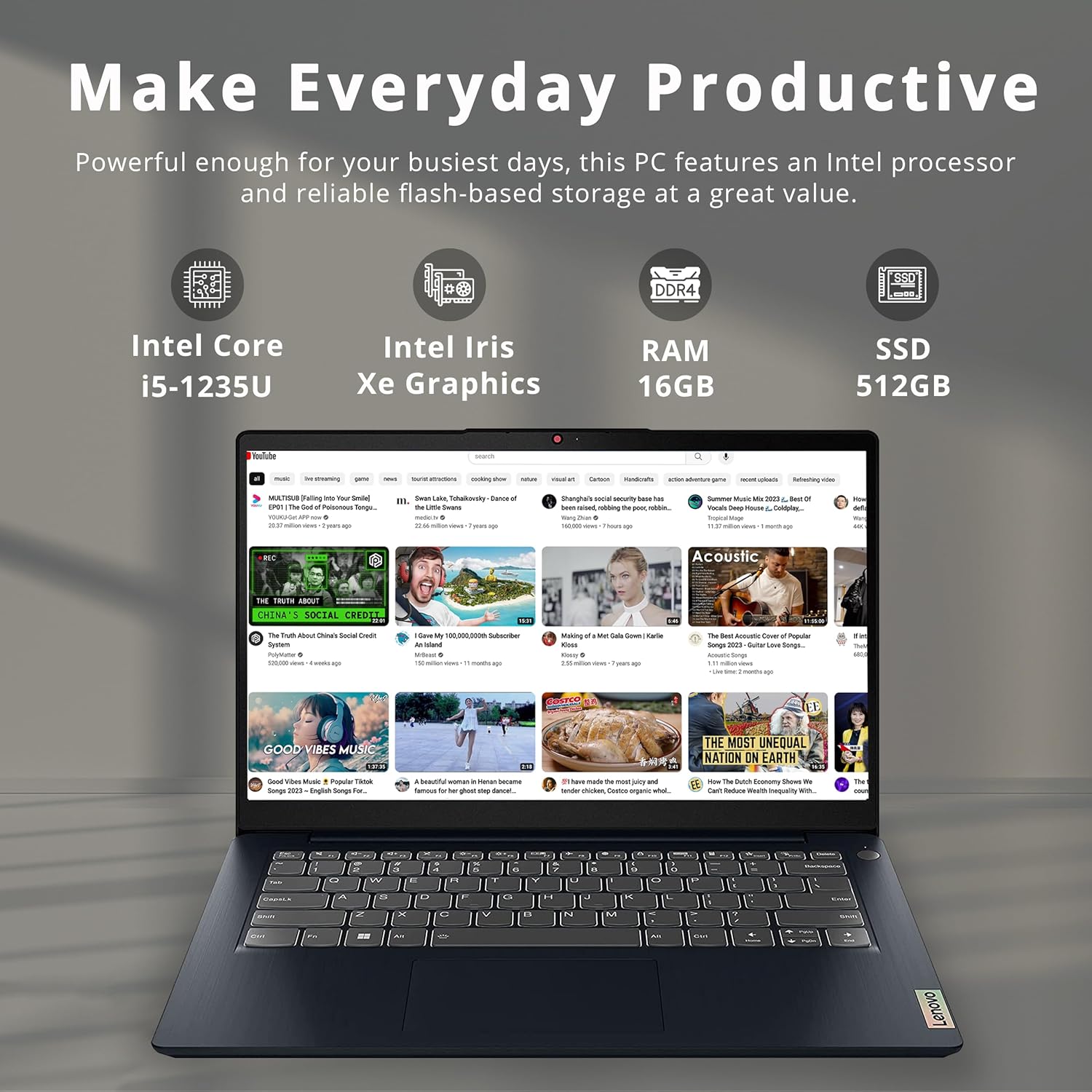 Lenovo IdeaPad 3i – Laptop empresarial FHD de 14 pulgadas, Intel 12 generación i5-1235U, 16 GB de RAM, SSD PCIe de 512 GB, teclado retroiluminado,