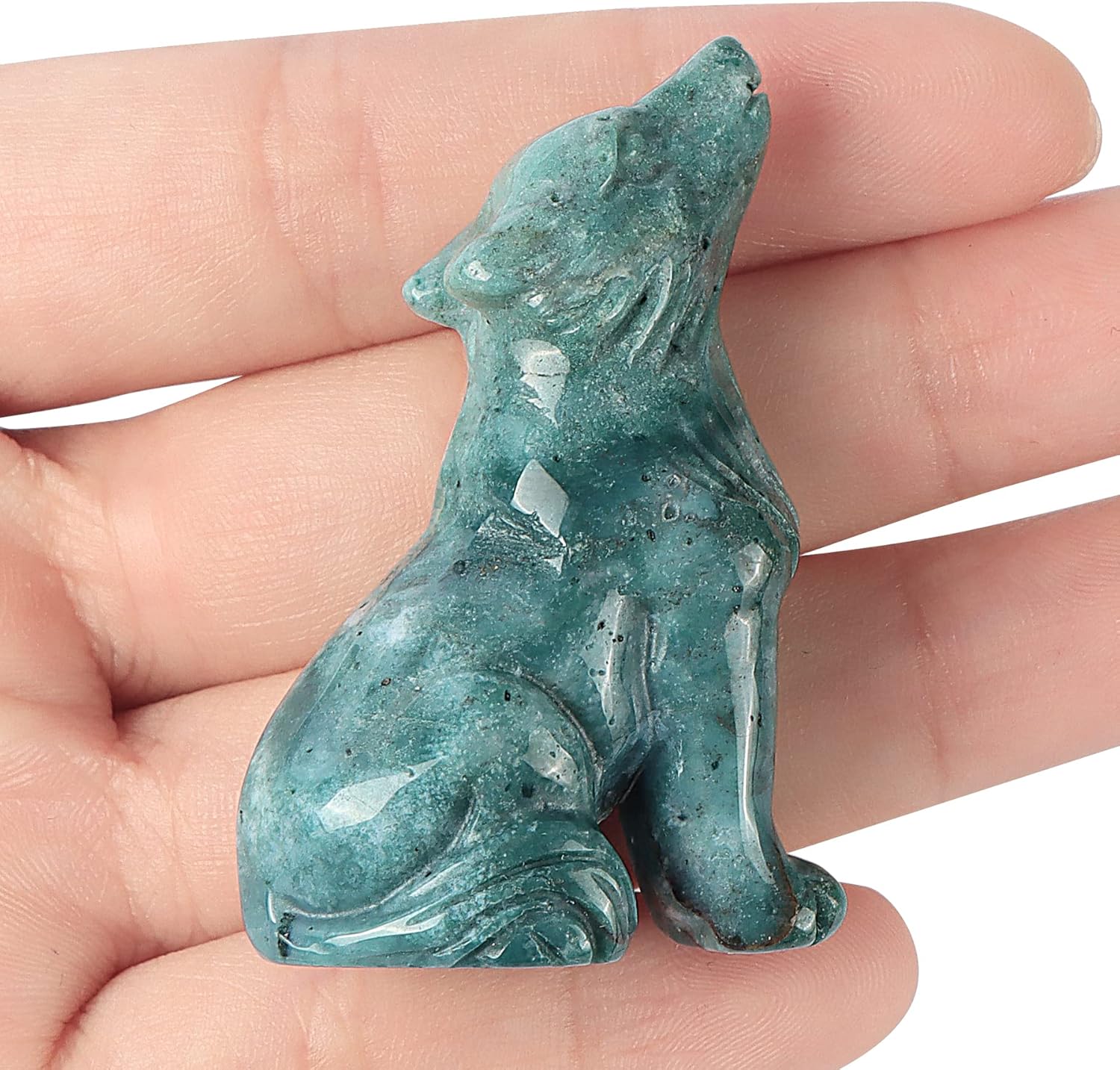 Artistone Estatua de lobo de cristal de jaspe oceánico de 2.0 pulgadas, figura de lobo deseada a mano, escultura de animales, piedra curativa para