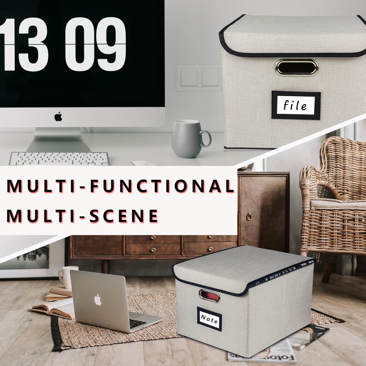 Caja organizadora de archivos plegable, cajas de almacenamiento para colgar archivos con tapa, caja de carpetas de archivos portátil de lino con