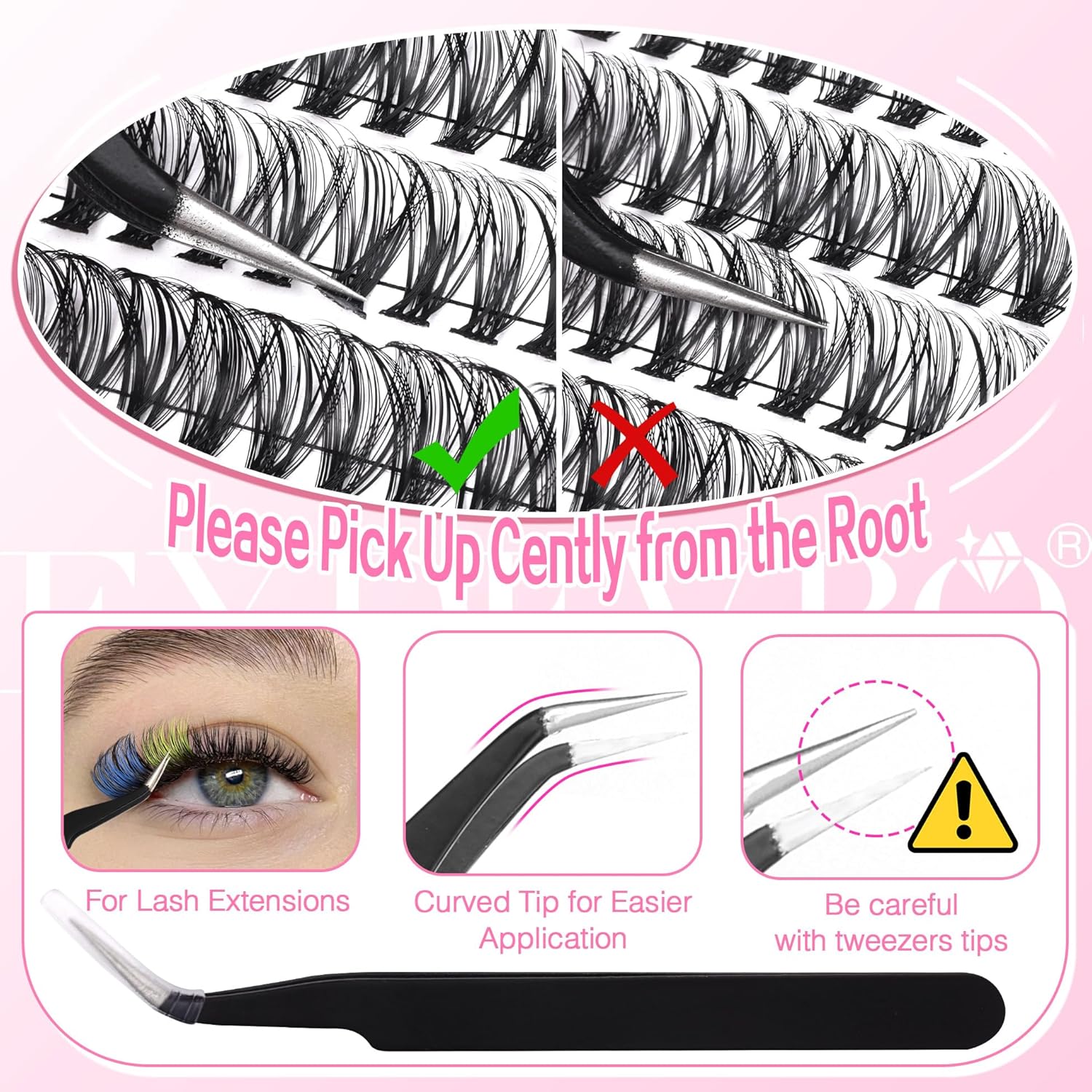 Kit de extensiones de pestañas de colores, racimos de pestañas de colores, 6 colores, arco iris, pestañas individuales con unión, sello y aplicador