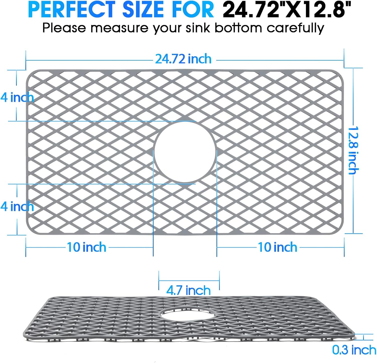 Protectores de fregadero para fregadero de cocina, alfombrilla de silicona de 24.72 x 12.8 pulgadas para la parte inferior del fregadero de