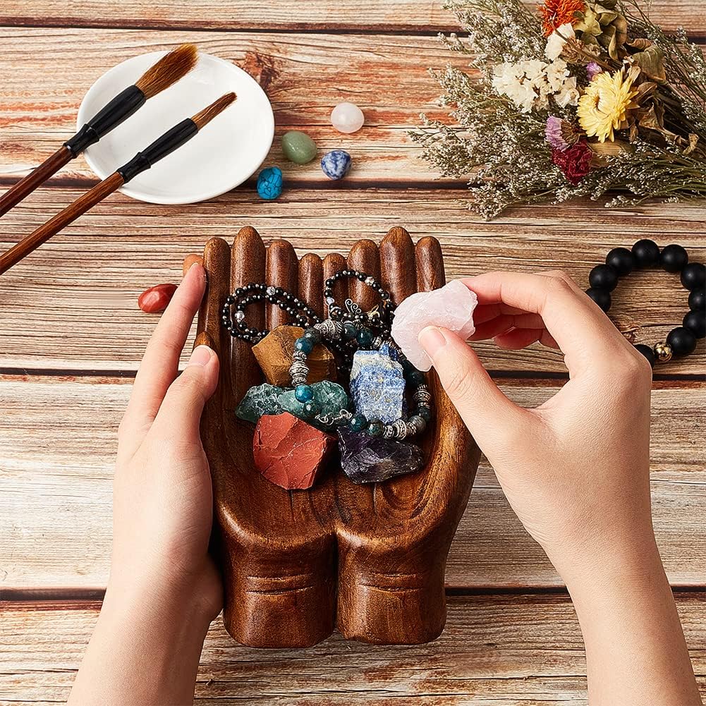 AHANDMAKER Cuenco decorativo a mano tallada, soporte de cristal para exhibición de piedras, bandeja de cristal, estante de exhibición de cristal,