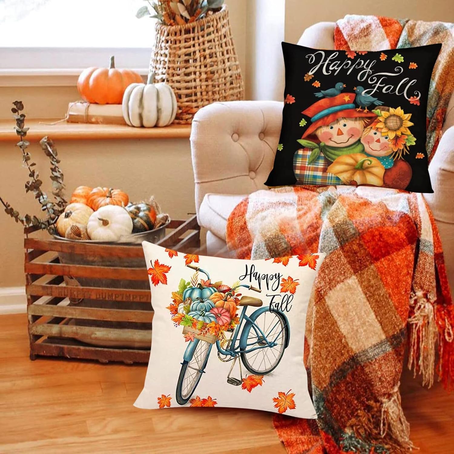 Funda de almohada decorativa de Halloween, funda de almohada de calabaza, otoño, Acción de Gracias, otoño, calabaza, granja, decoración de hoja de