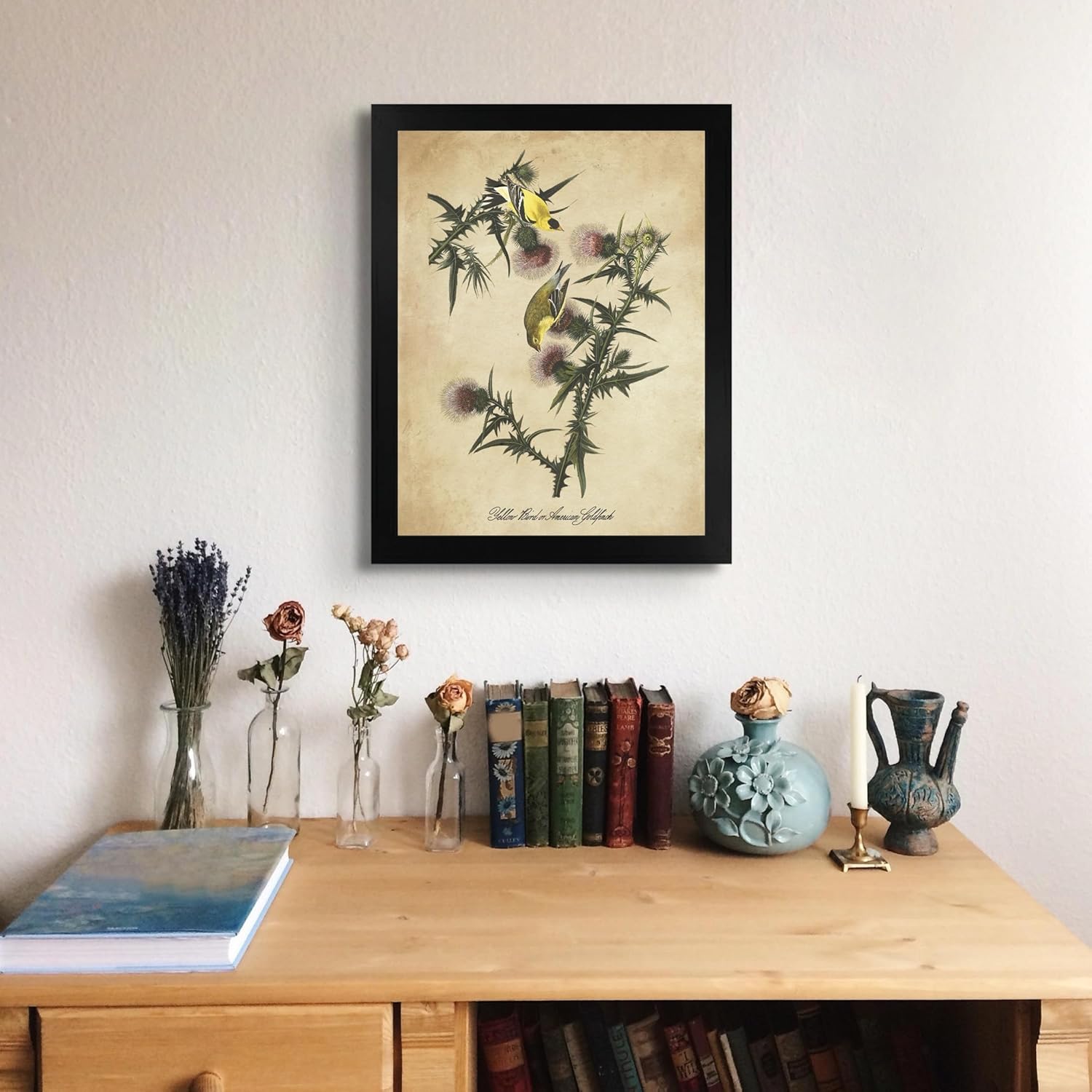 Jilguero americano de James Audubon 12 x 16 con marco biselado negro  Decoración artística enmarcada para pared  Reproducción de pintura fina