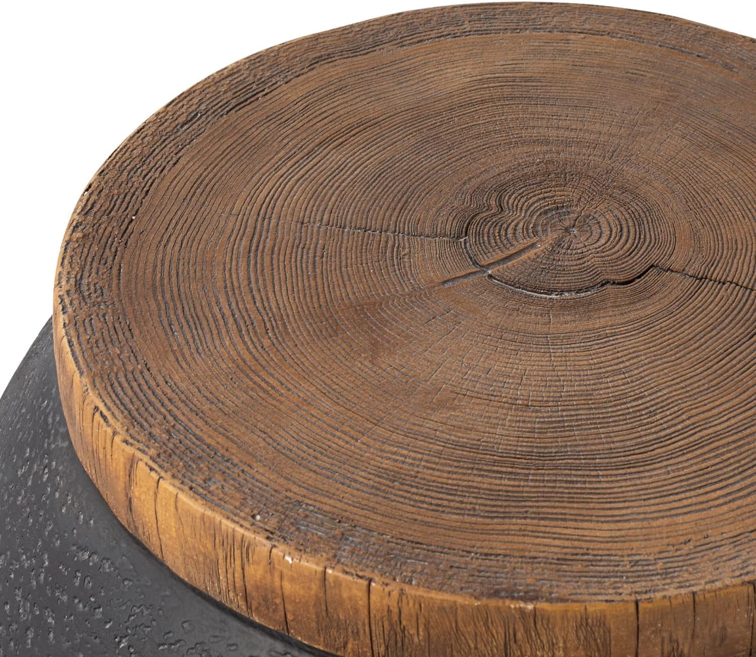 Mesa auxiliar de tambor de hormigón, mesa auxiliar con escritorio de madera sintética, mesa auxiliar decorativa, taburete de plantas para decoración