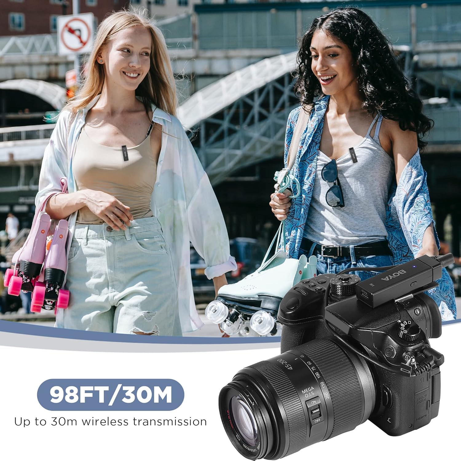 BOYA by-W4 – Micrófonos Lavalier inalámbricos para cámaras, videocámara, computadora DSLR, duración de la batería de 7 horas, transmisión de 98