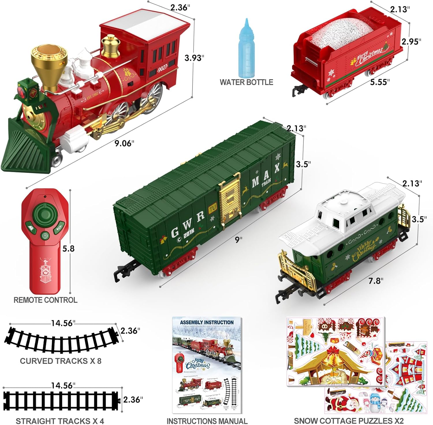 Hot Bee Juego de tren de Navidad, tren de control remoto para juguetes de tren de árbol de Navidad con humo realista, luces y sonidos, tren de