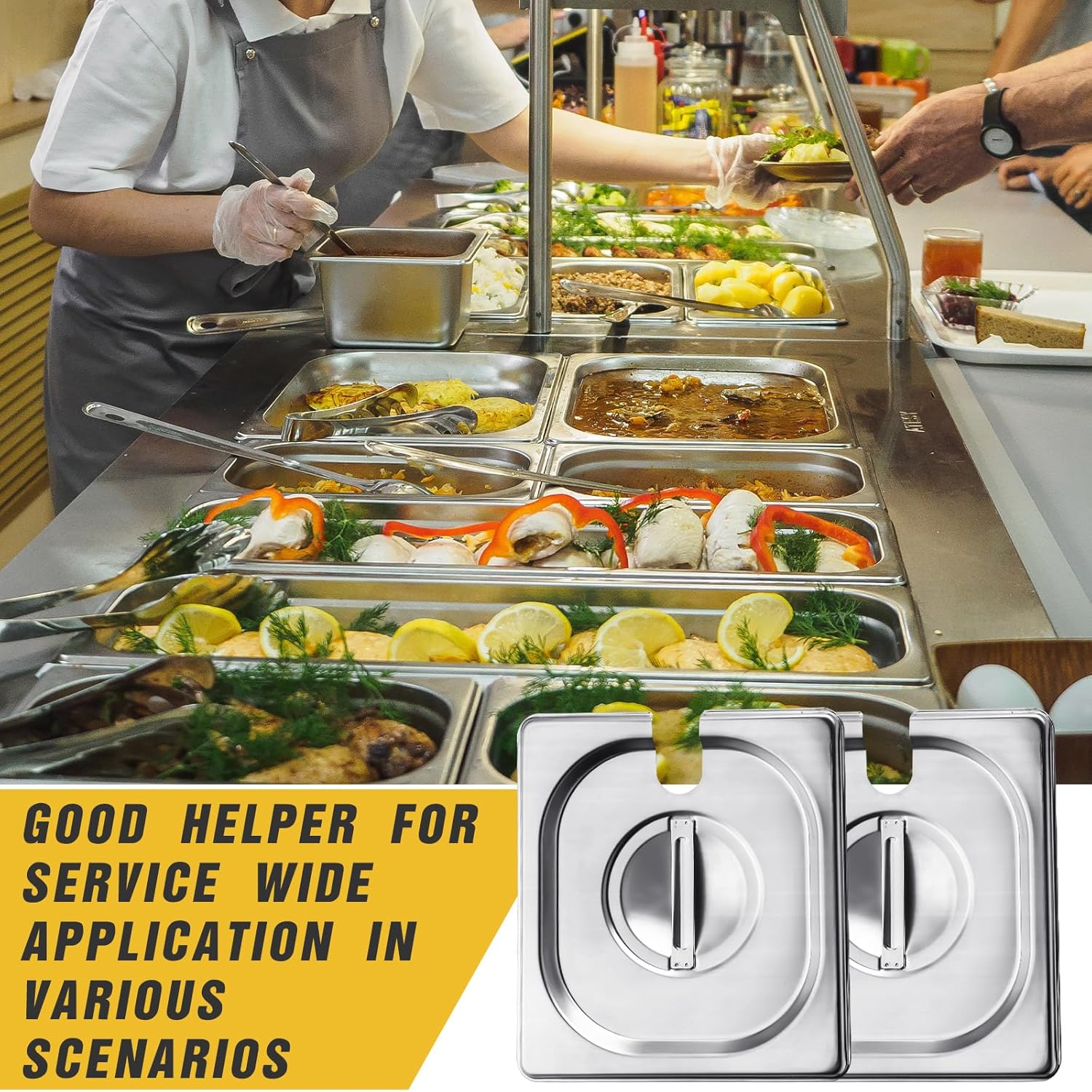 Zonon Paquete de 8 fundas para sartenes de mesa de vapor, tapas con muescas para sartenes de hotel, tapas con asas, tapas de bandeja de alimentos