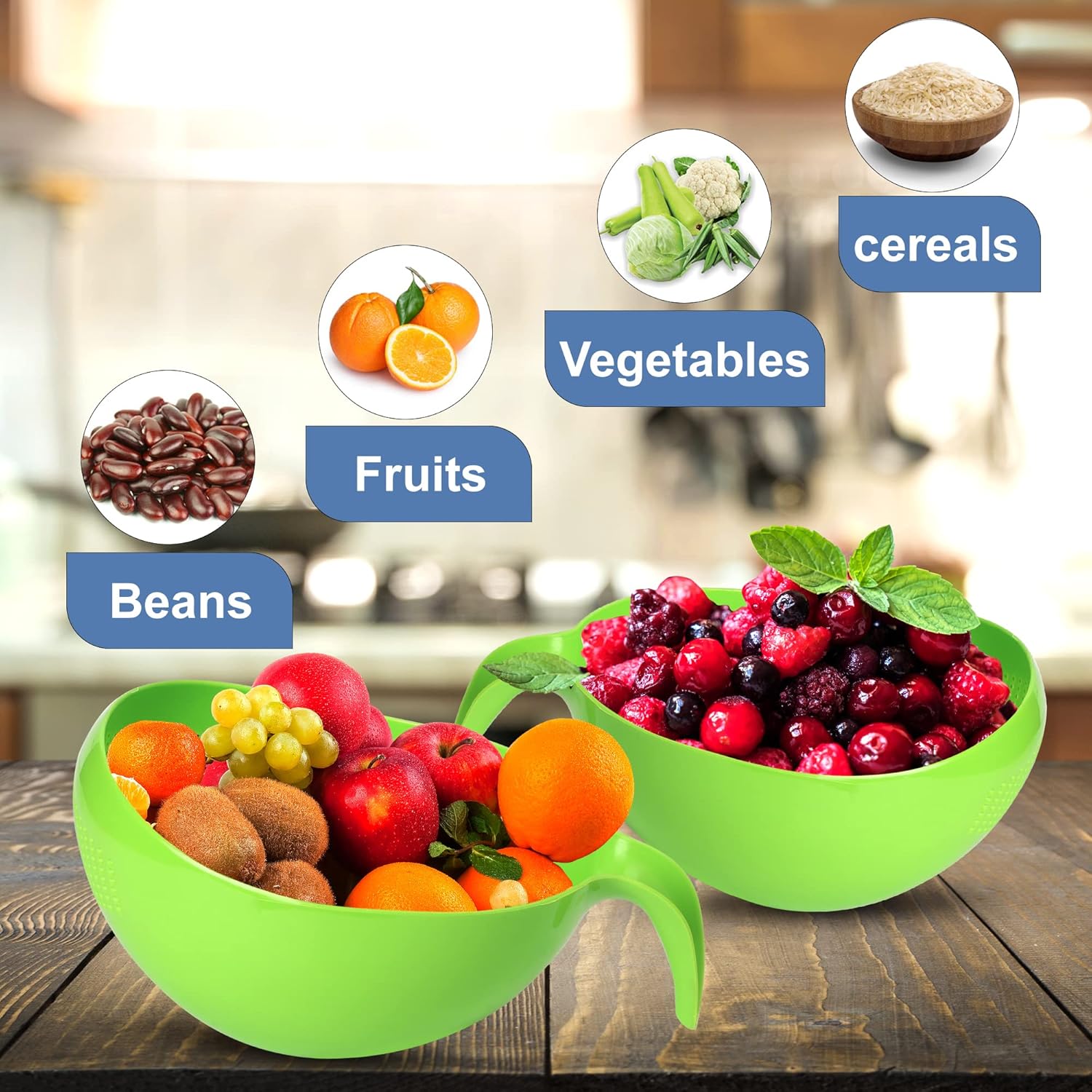 Colador de lavadora de arroz resistente con asa, colador para lavar verdurasarroz, colador para limpiar frutas, verduras y frijoles, 2.1 cuartos de
