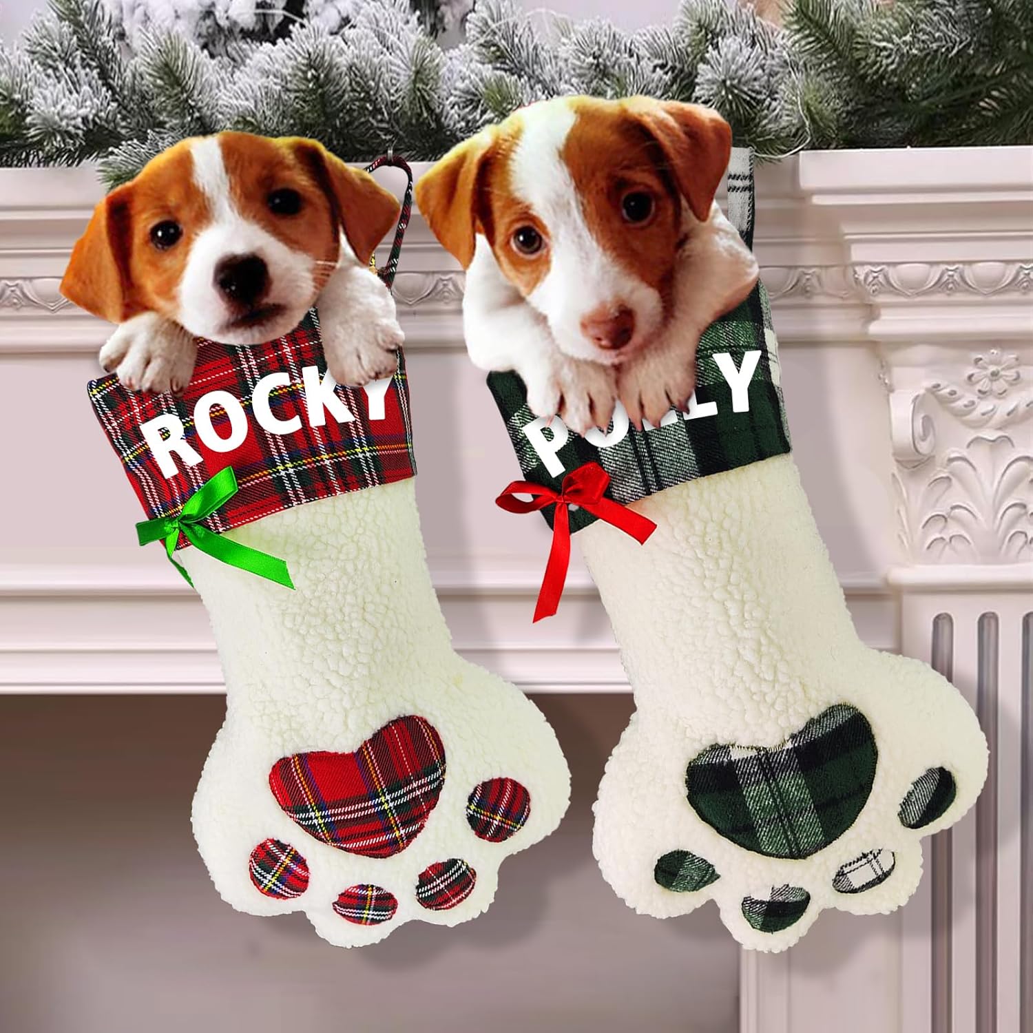 Medias de Navidad personalizadas para perros, de 18 pulgadas, grandes, con nombre 3D, muñeco de nieve, Papá Noel, ciervo, calcetín de Navidad