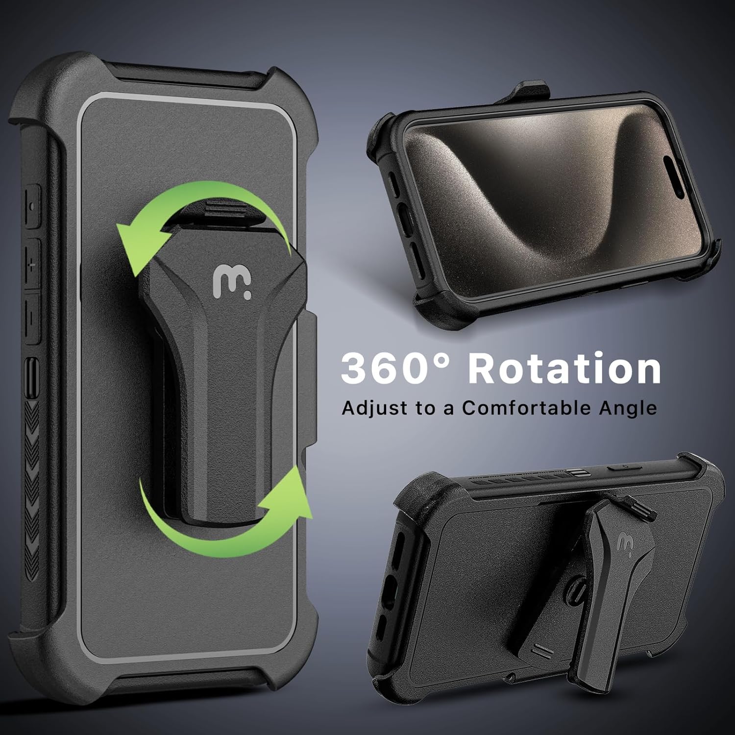 MYBAT PRO Maverick Series – Funda para iPhone 15 Pro Max con funda de clip para cinturón, compatible con MagSafe, con protector de pantalla,