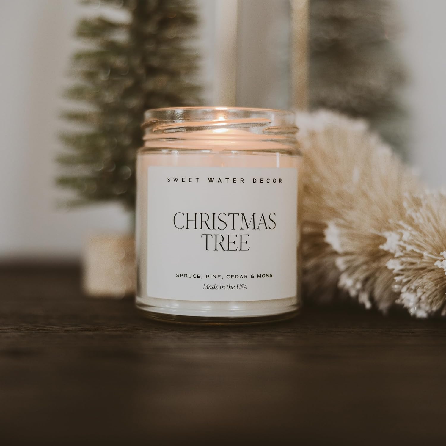 Sweet Water Decor Christmas Tree Candle  Pine Needles, Cedarwood, Cypress, and Evergreen Soy Holiday Scented Candles for Home  9oz Clear Jar Candle,