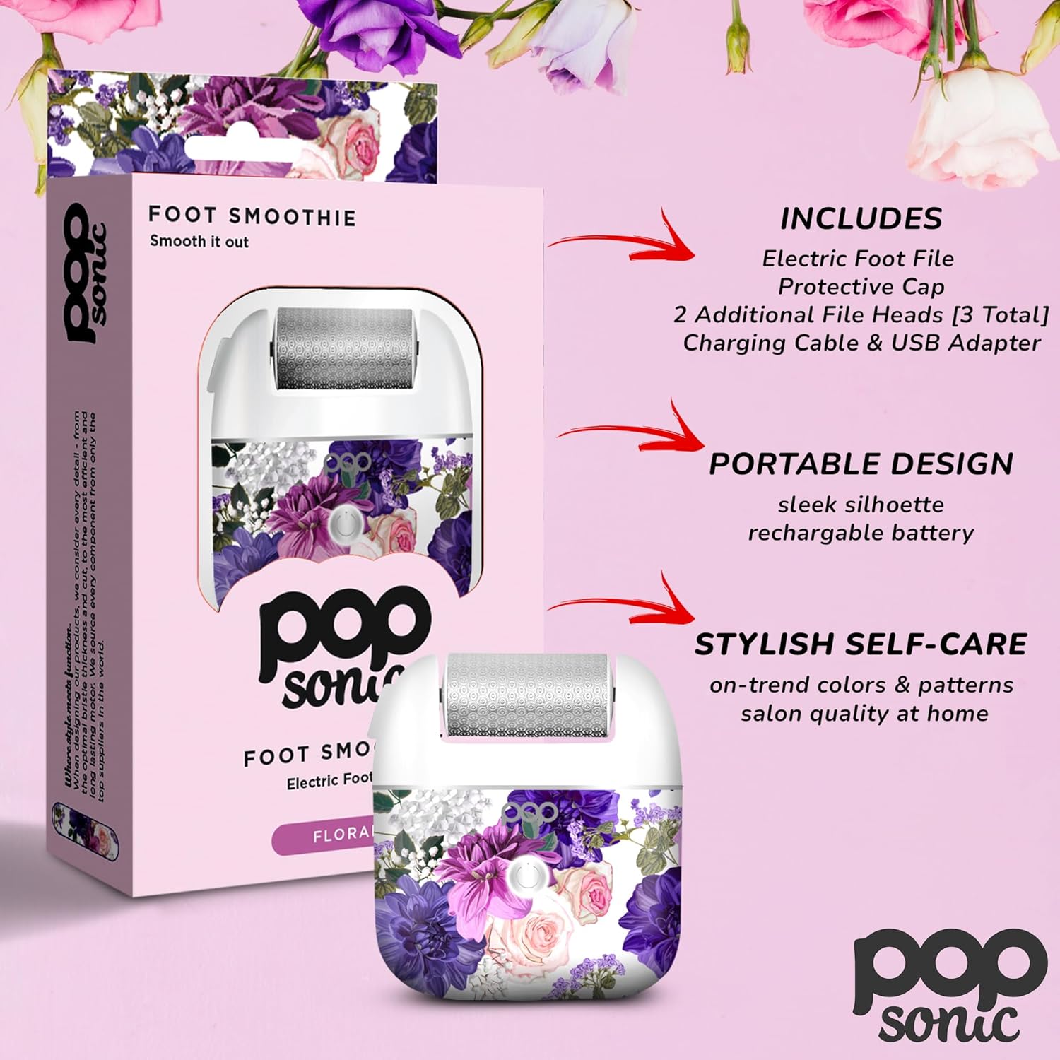 Pedi Pro – Lima eléctrica para pies, removedor eléctrico de callos para pies, herramienta exfoliante de pies Pedi Spa para hombresmujeres (floral)