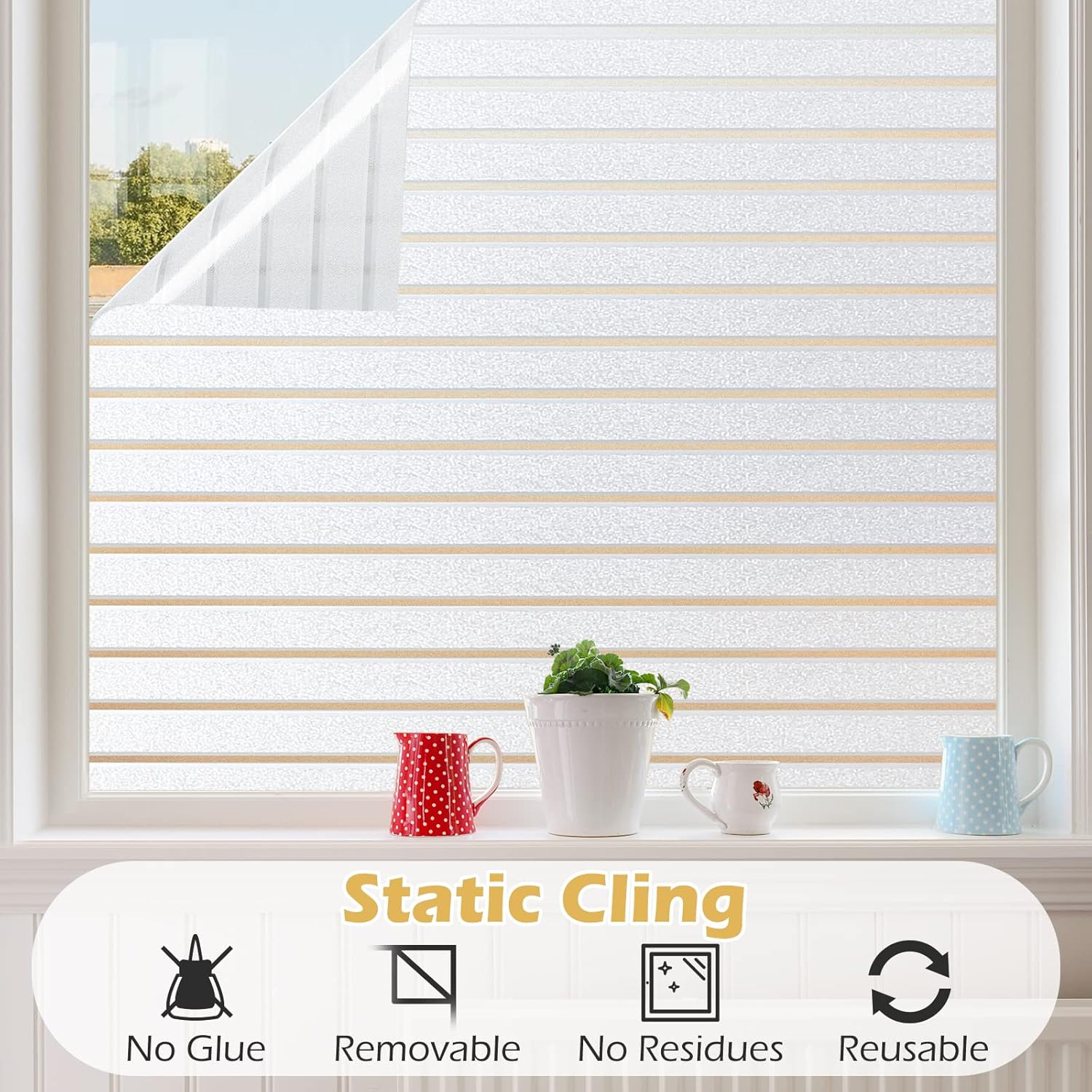 rabbitgoo Película esmerilada para ventana, de adherencia estática, película decorativa de vidrio anti UV, película de privacidad para ventana, no