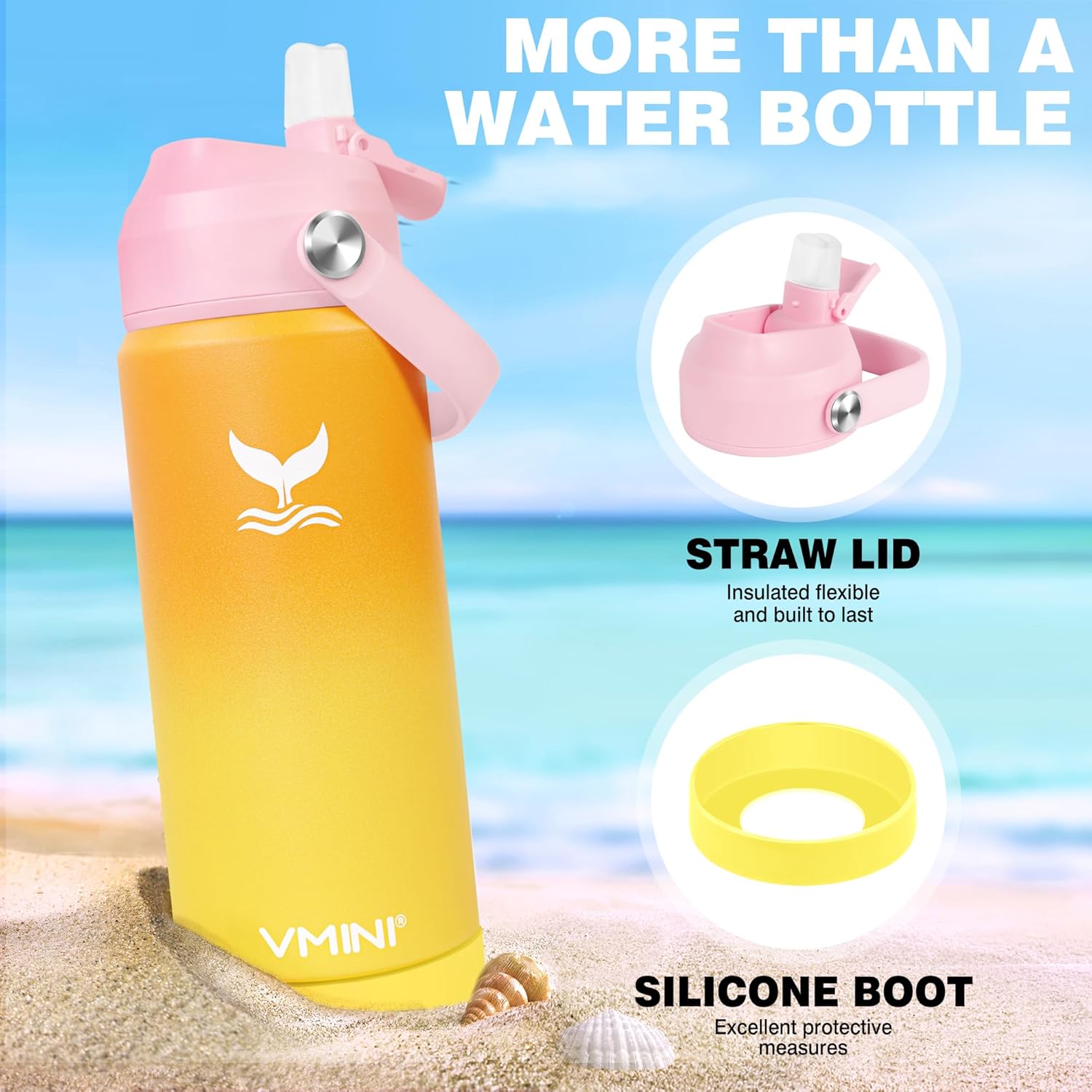 Botella de agua, botella de agua aislada con popote y bota, botella de agua de acero inoxidable para deportes y viajes, termo aislado para hombres,
